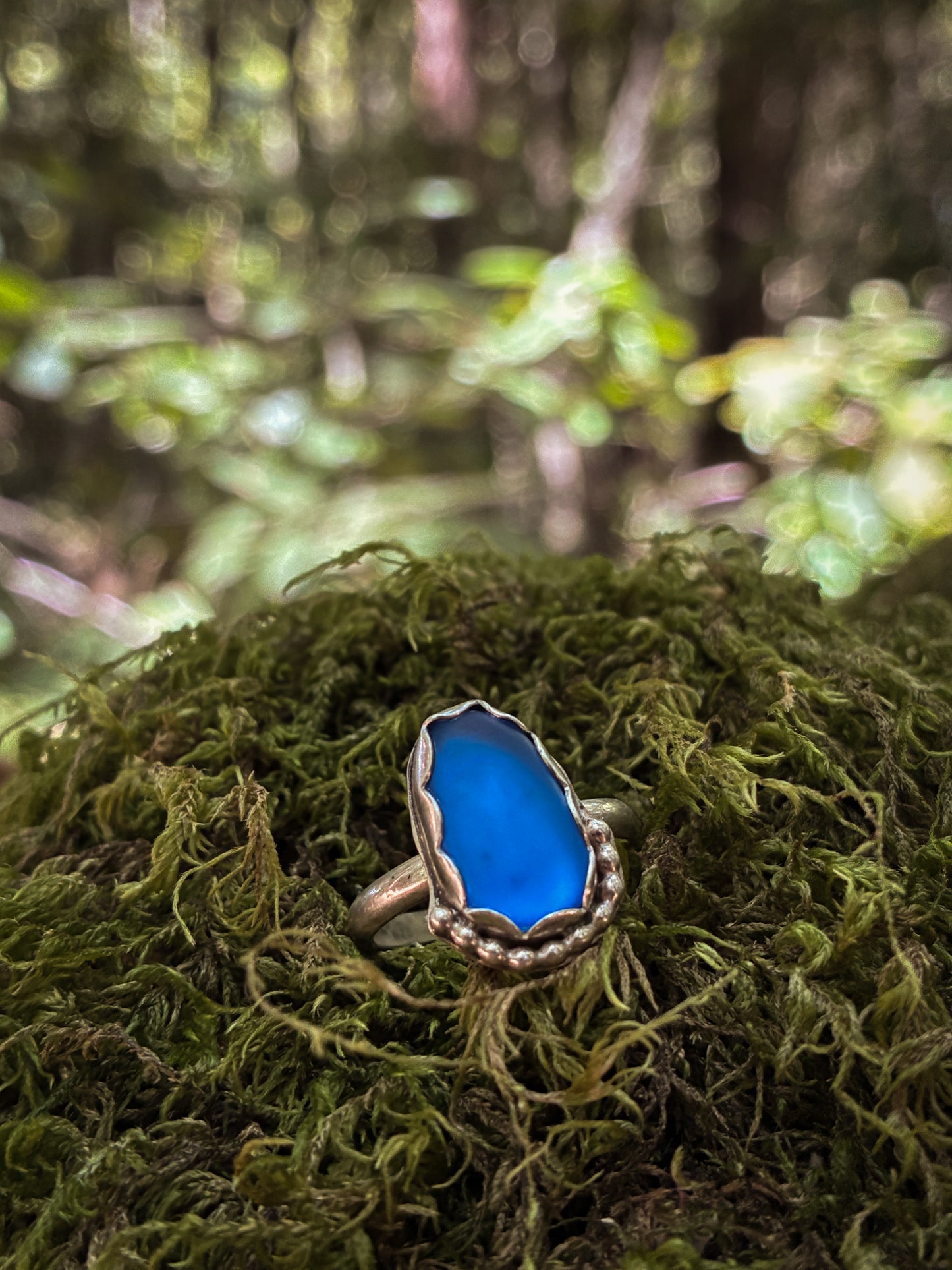 Deep Blue Sea Glass Ring - Size 7