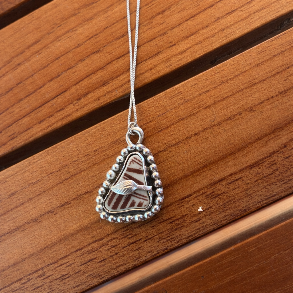 Mendocino Pottery Shard Pendant Necklace – Sterling Silver Handmade