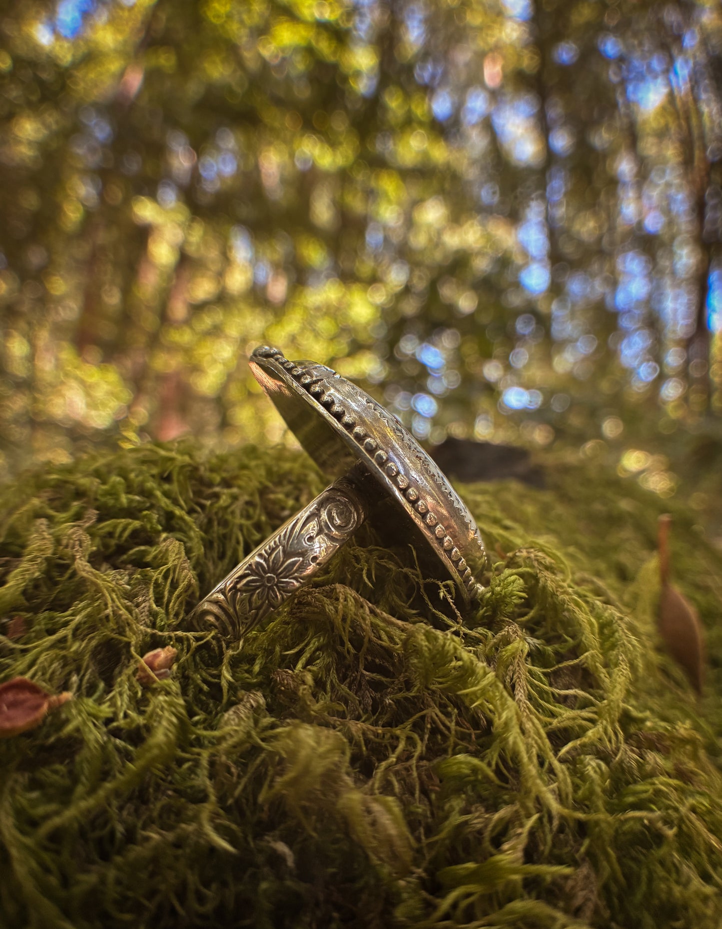 Dendritic Agate Forest Ring - Size 10.5