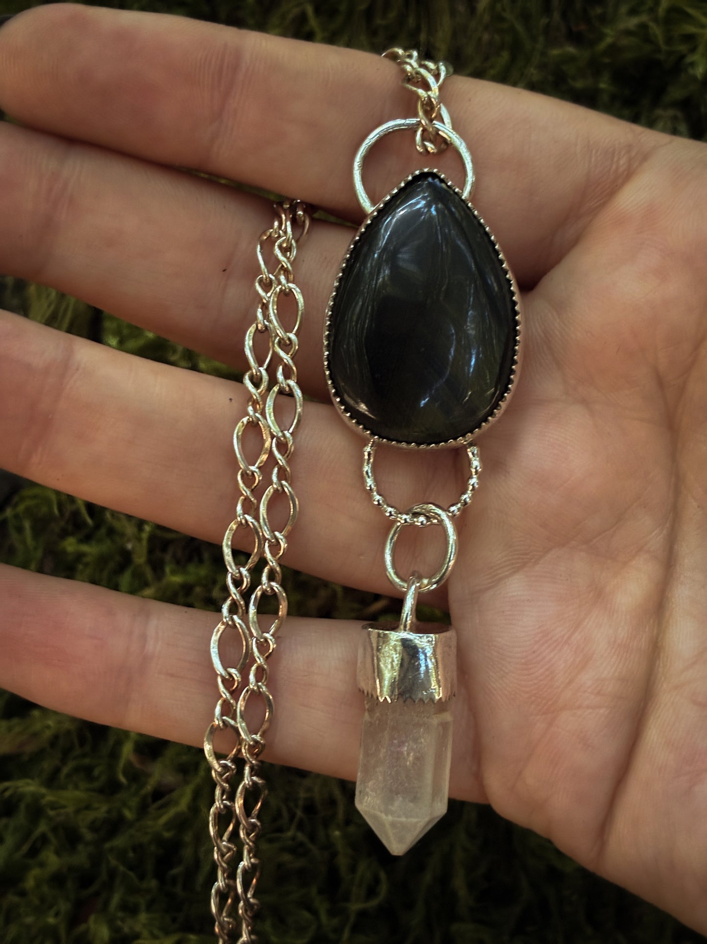 Blue Tiger’s Eye & Quartz Pendant