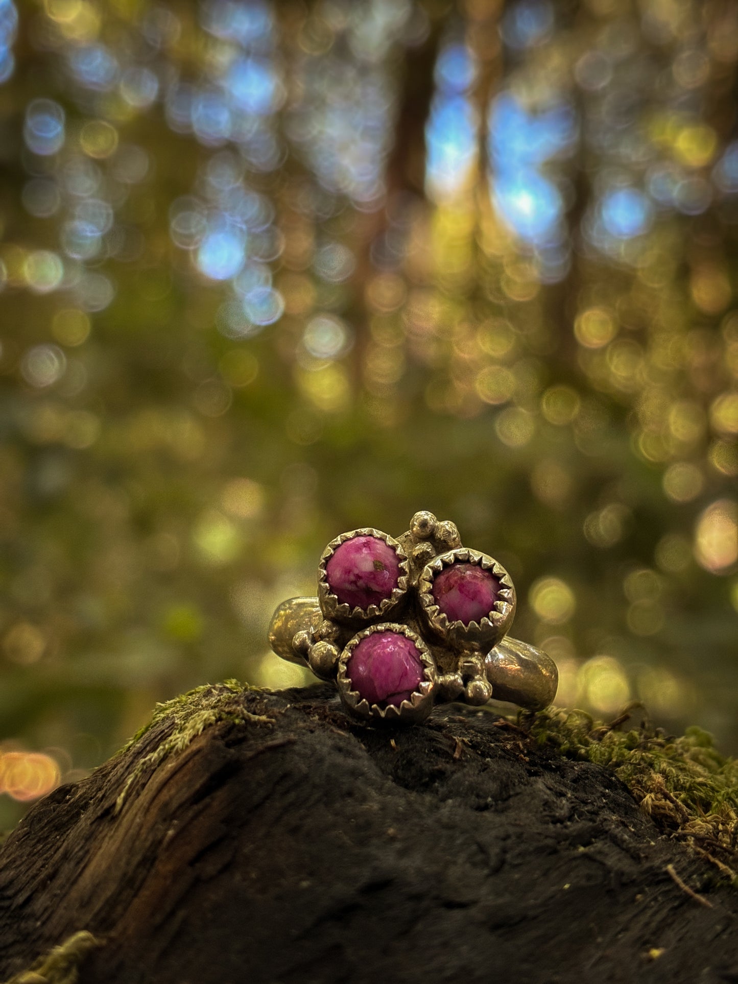 Vintage Pink Turquoise Bloom Ring - Size 6.25