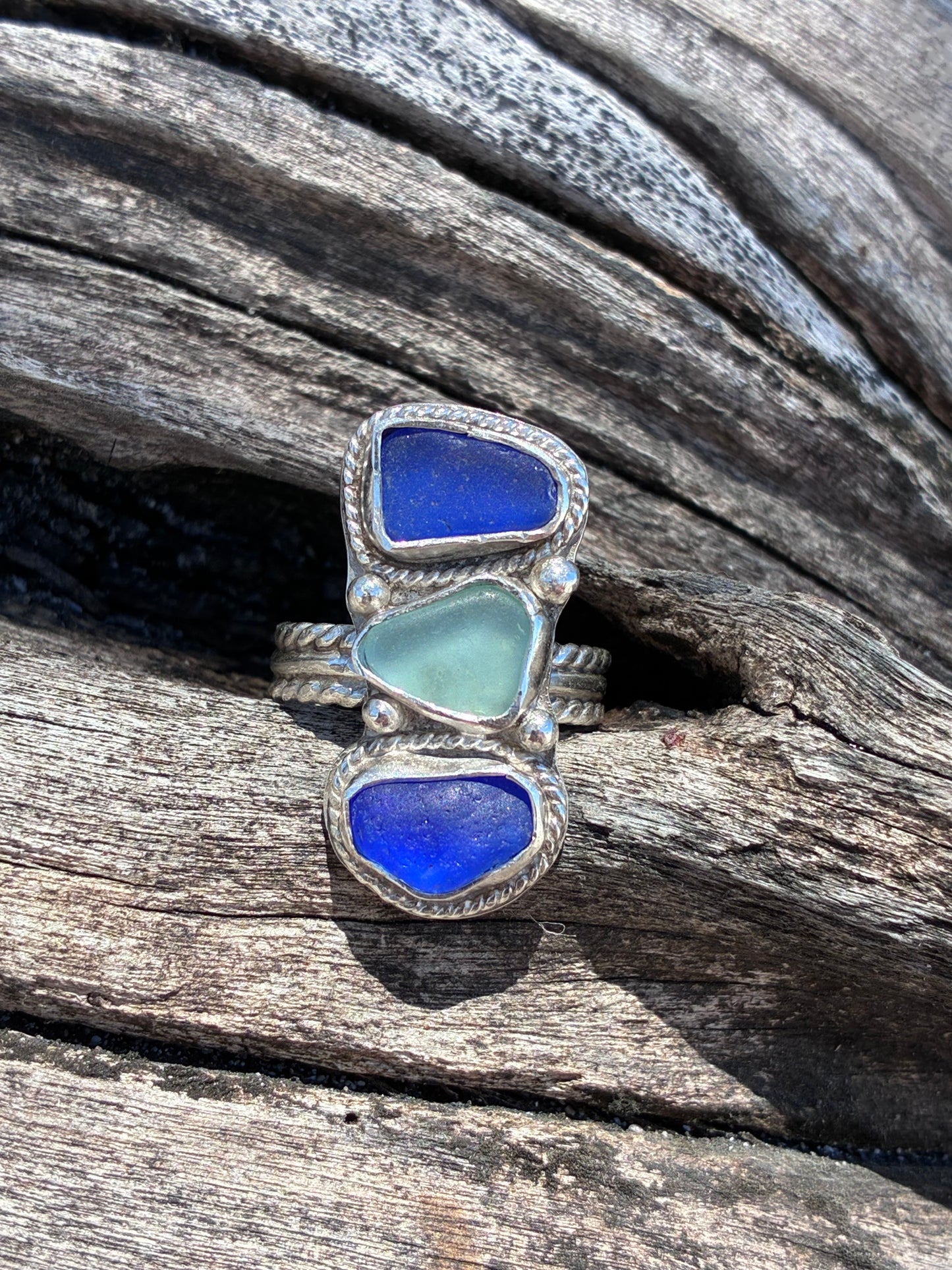 Mendocino Blue Sea Glass Ring – Sterling Silver – Size 8.25