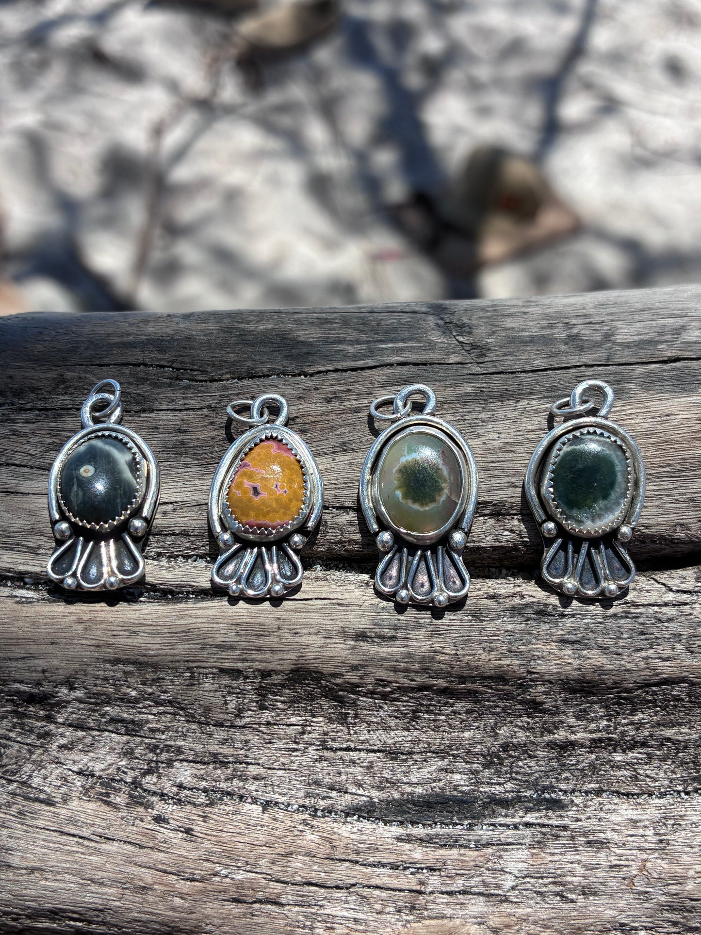 Sterling Silver Ocean Jasper Pendant Necklace – Handmade Artisan Jewelry