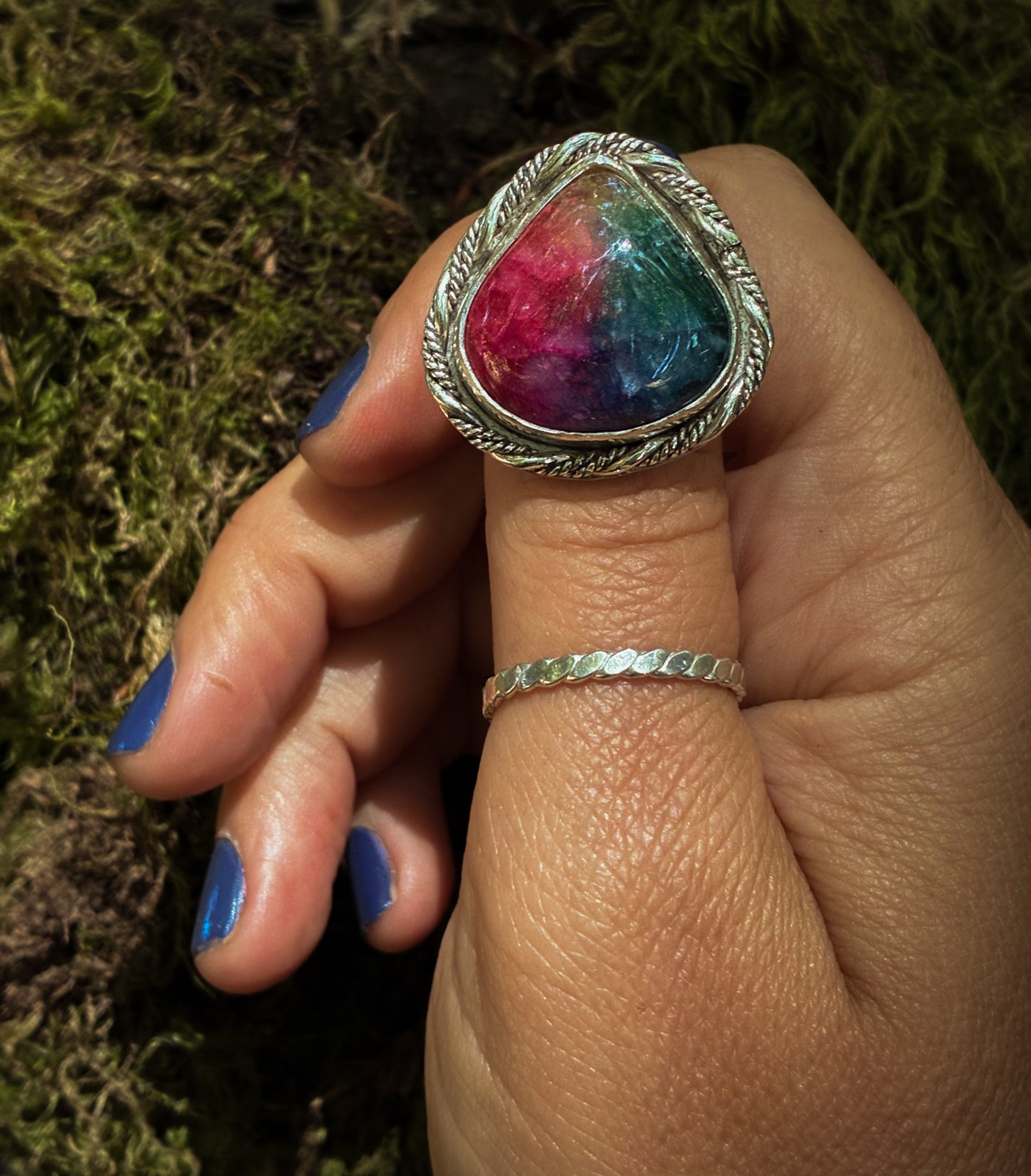 Rainbow Teardrop Quartz Ring - Size 5.5