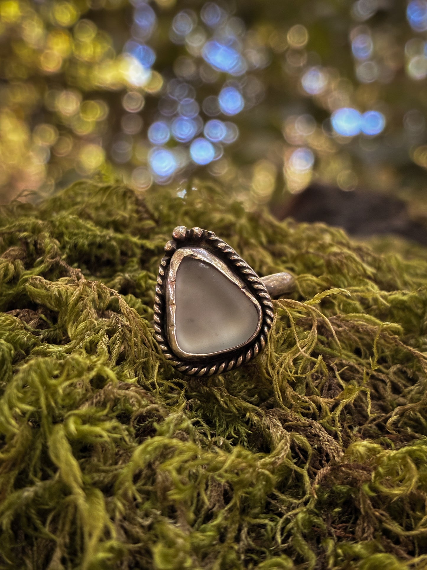 Teal Horizon Sea Glass Ring - Size 8.5