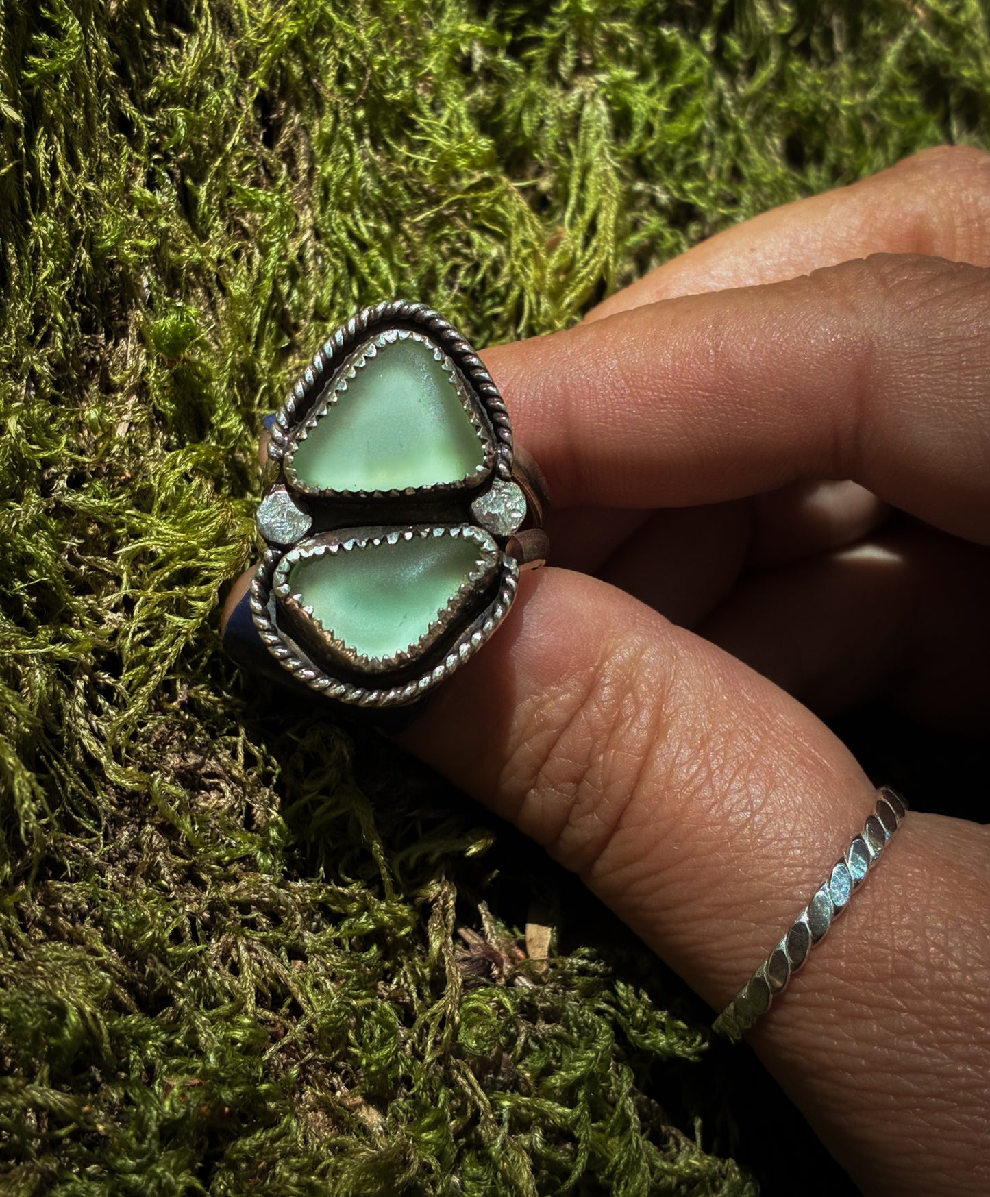 Verdant Sea Glass Ring - Size 7.25