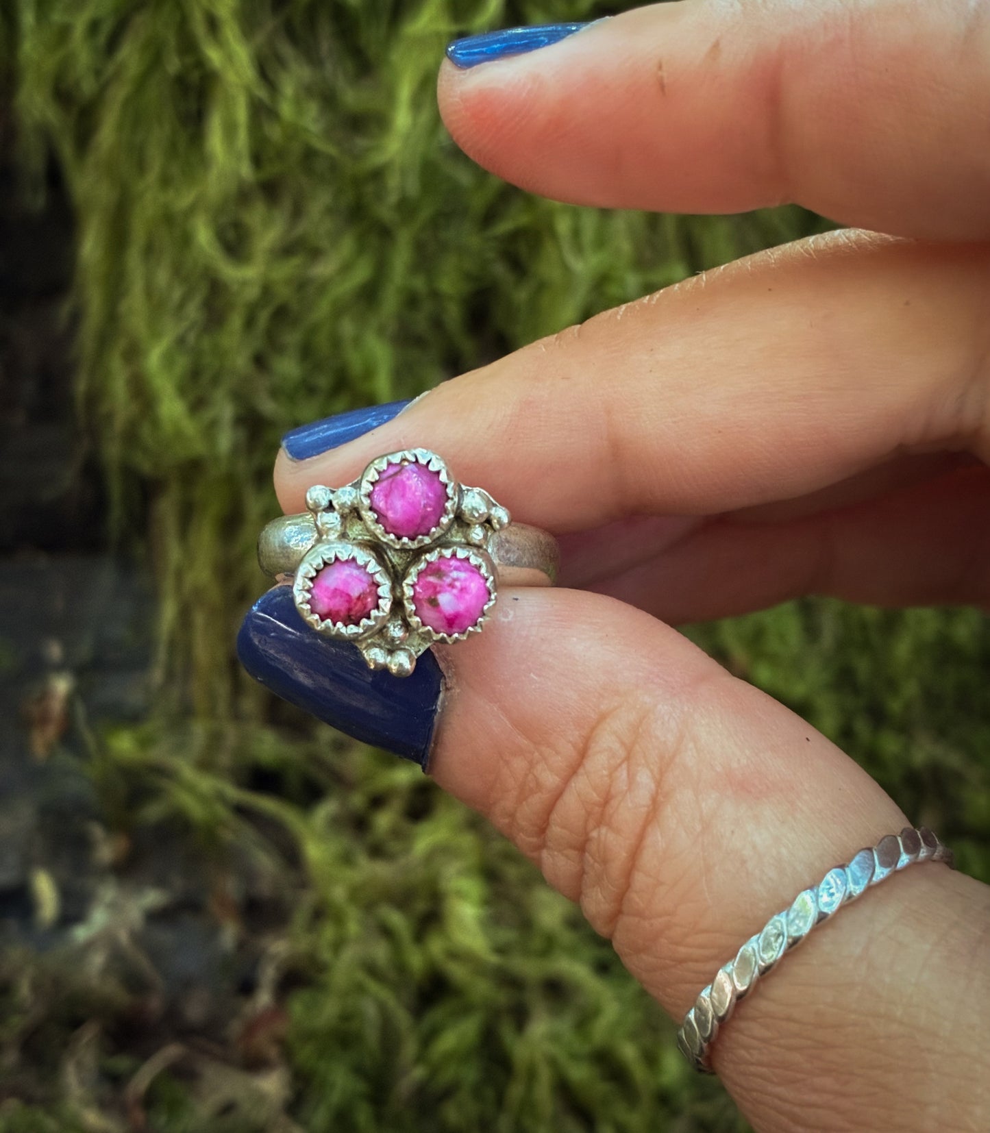 Vintage Pink Turquoise Bloom Ring - Size 6.25