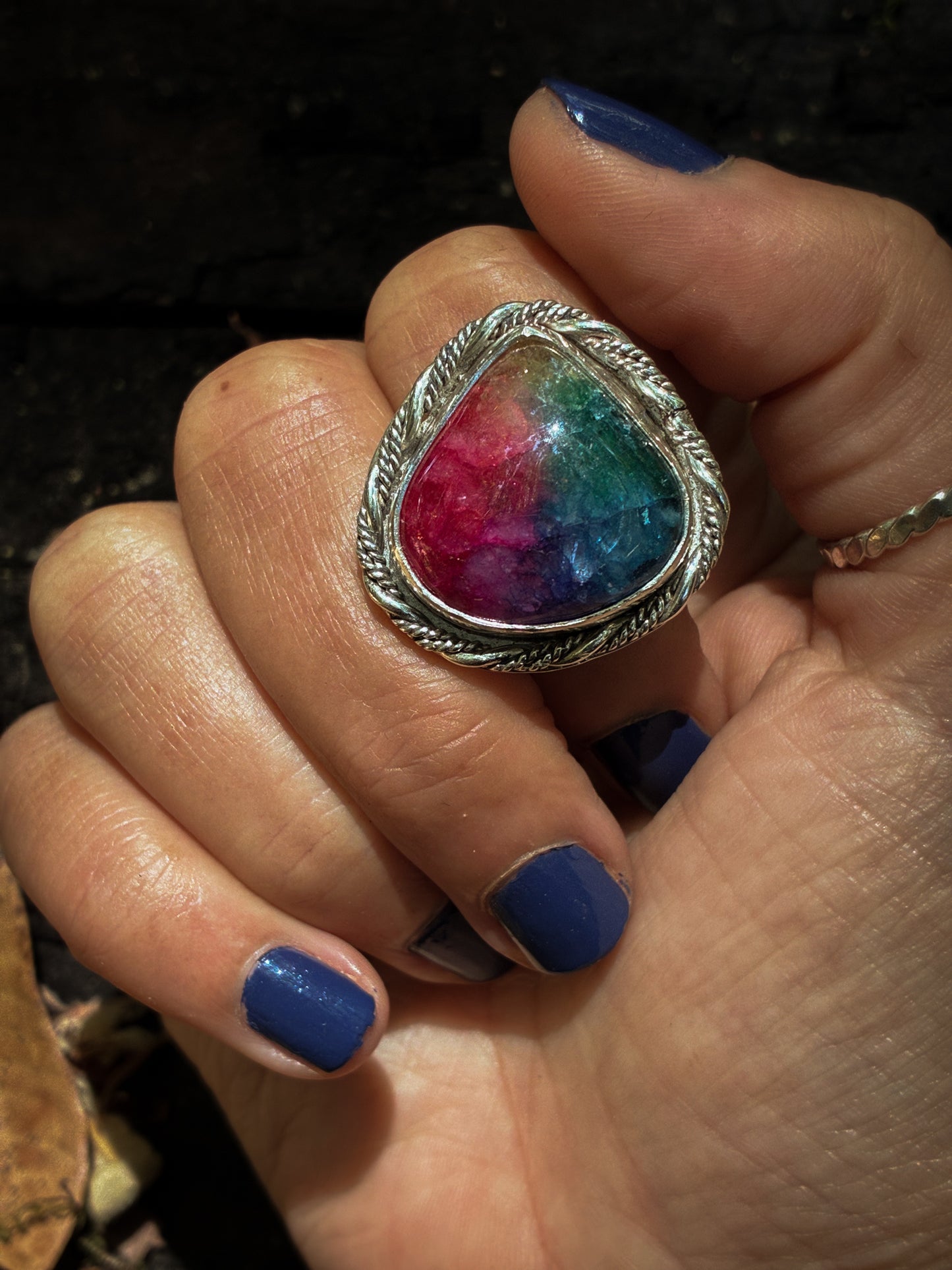 Rainbow Teardrop Quartz Ring - Size 5.5