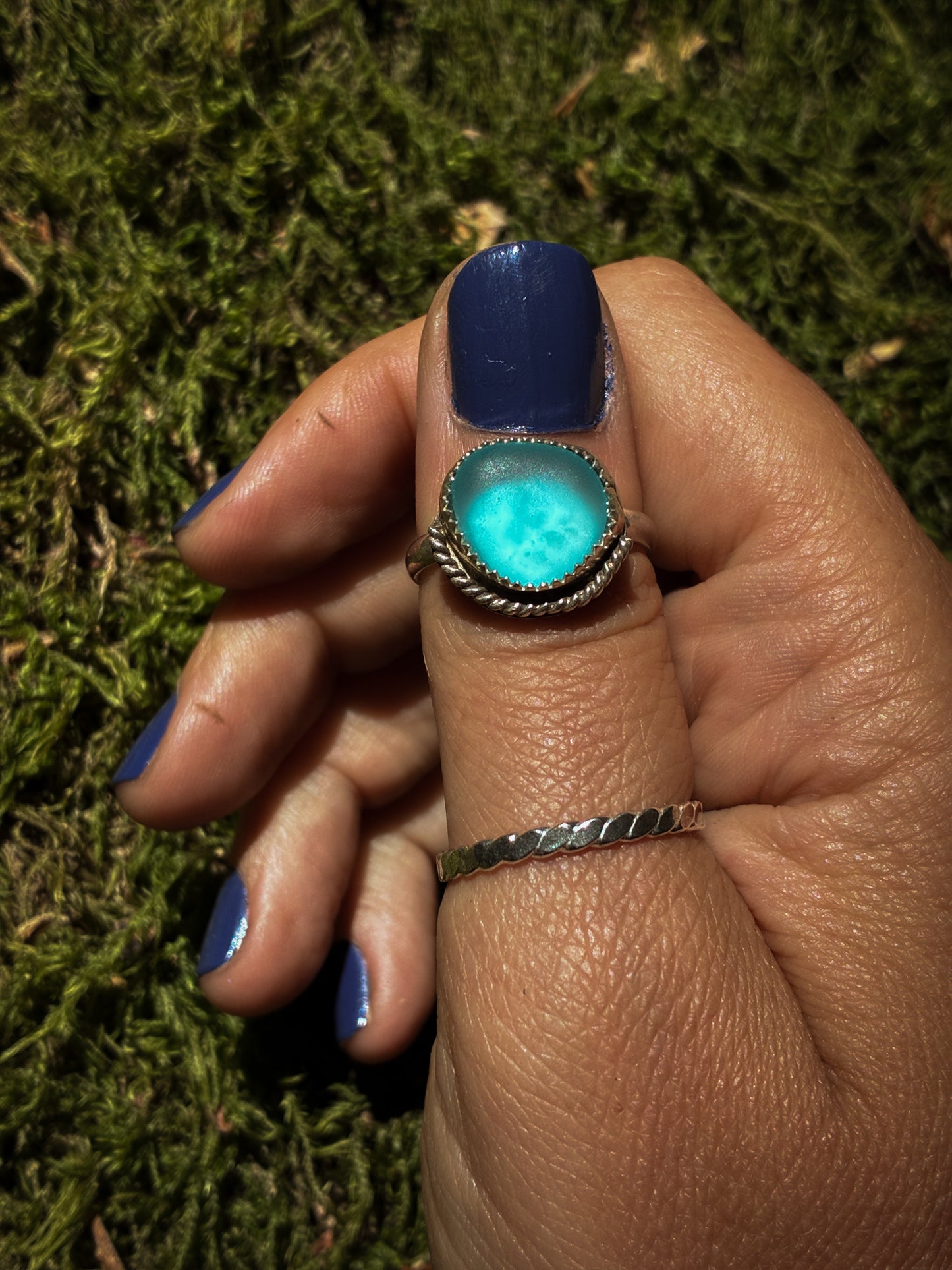 Ocean Glow Sea Glass Ring - Size 7.5