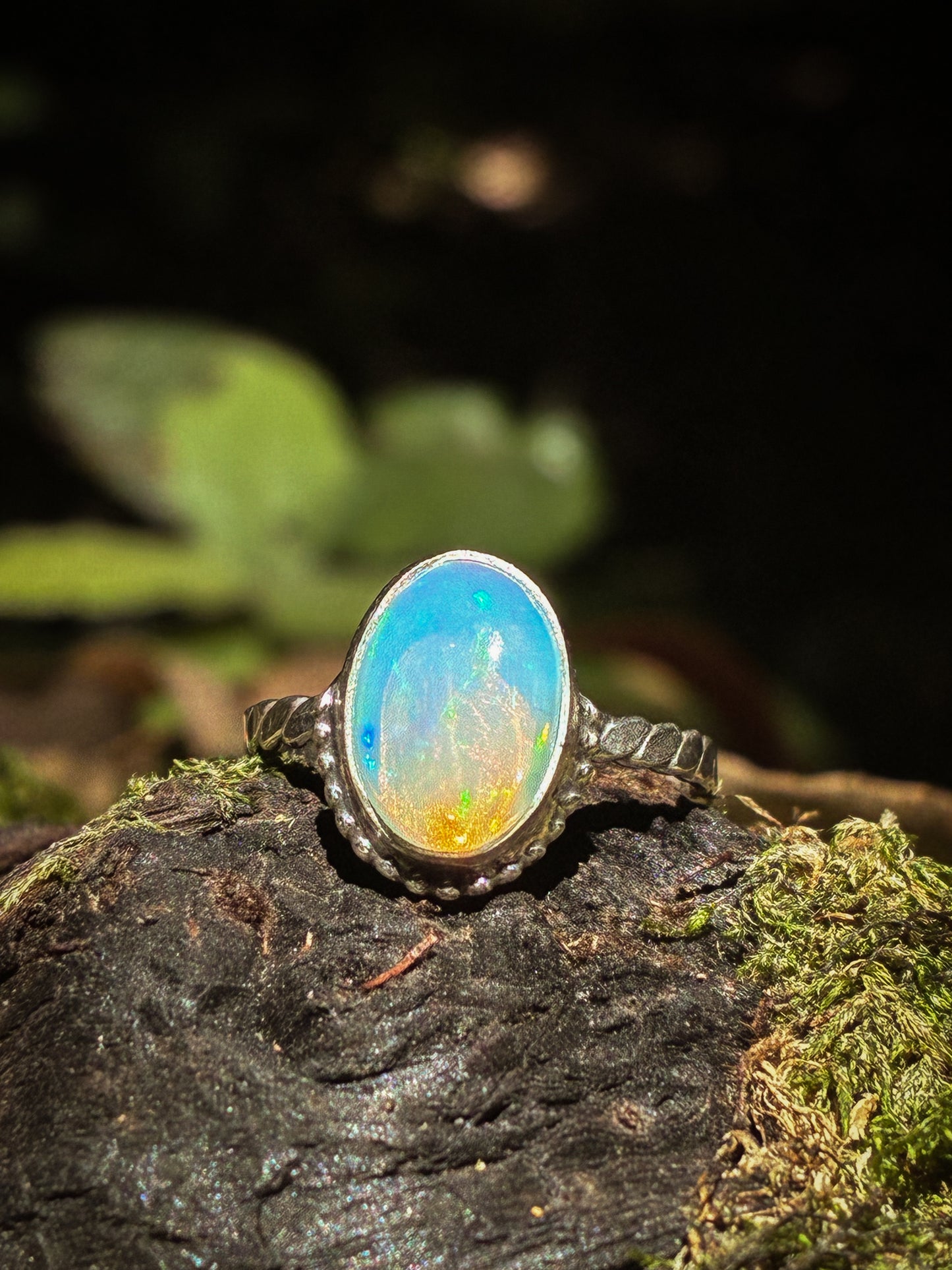 Oval Ethiopian Opal Ring - Size 8.5