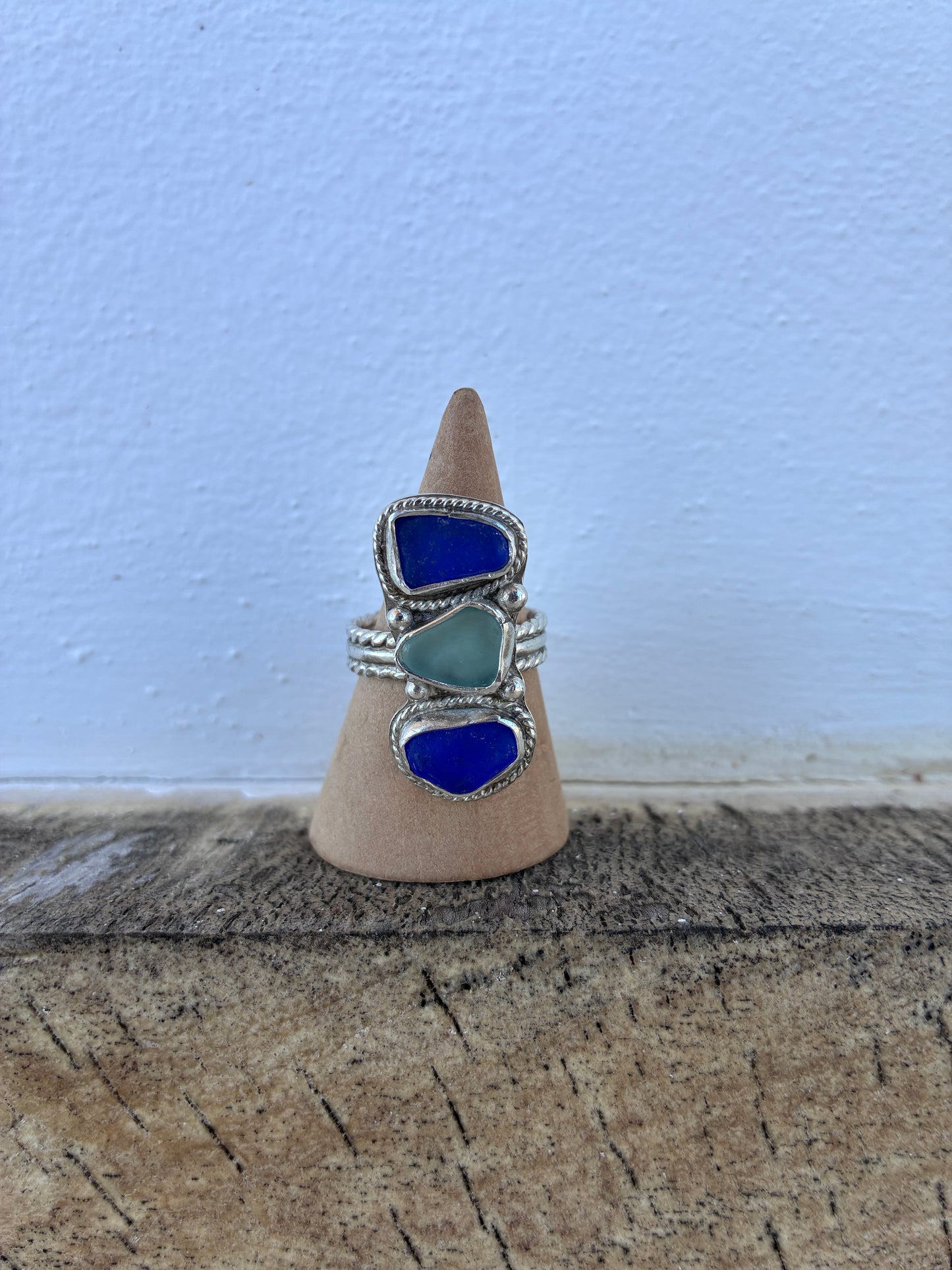 Mendocino Blue Sea Glass Ring – Sterling Silver – Size 8.25