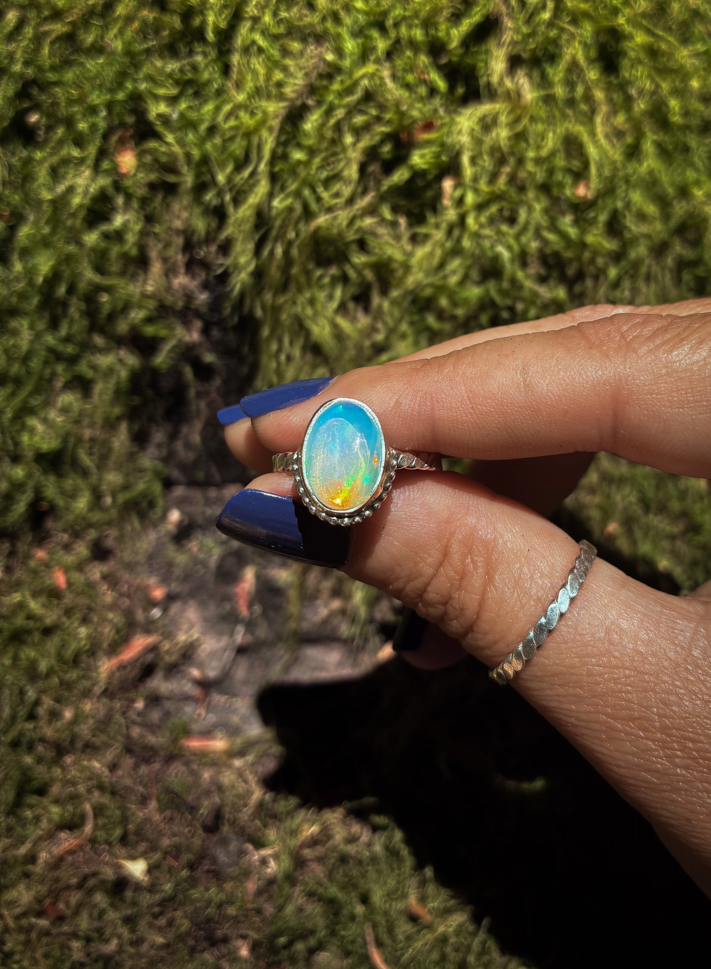 Oval Ethiopian Opal Ring - Size 8.5