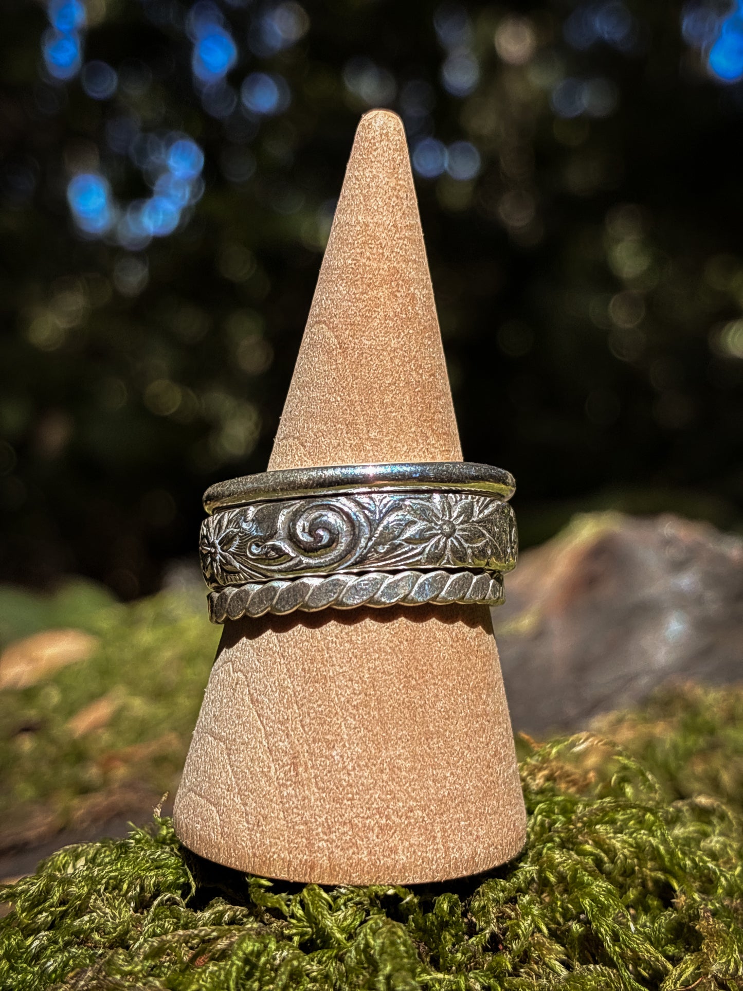 Wide Floral Pattern Stacking Ring