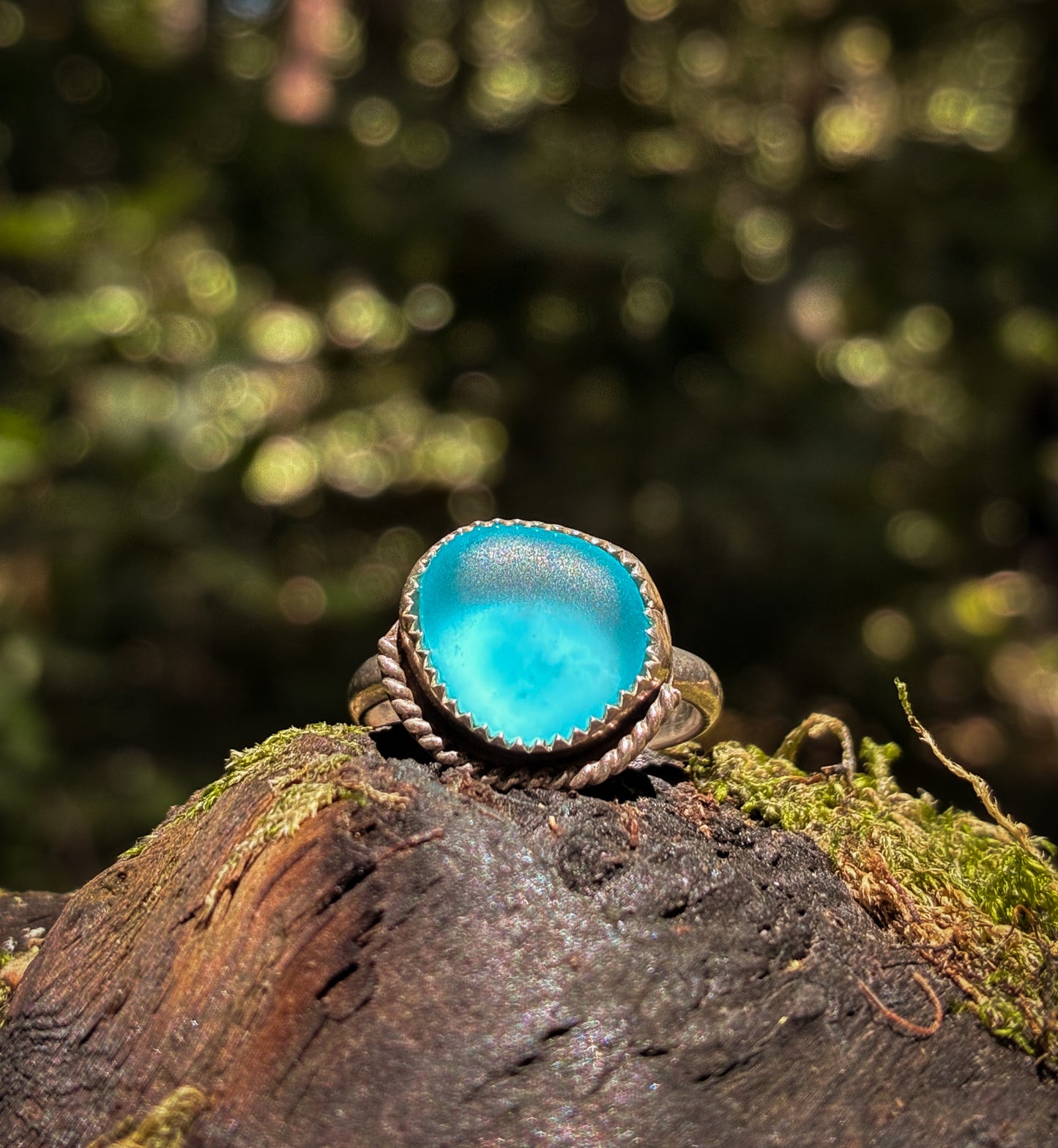 Ocean Glow Sea Glass Ring - Size 7.5