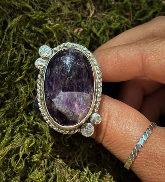 Soothing Lepidolite Moon Ring - Size 7.75
