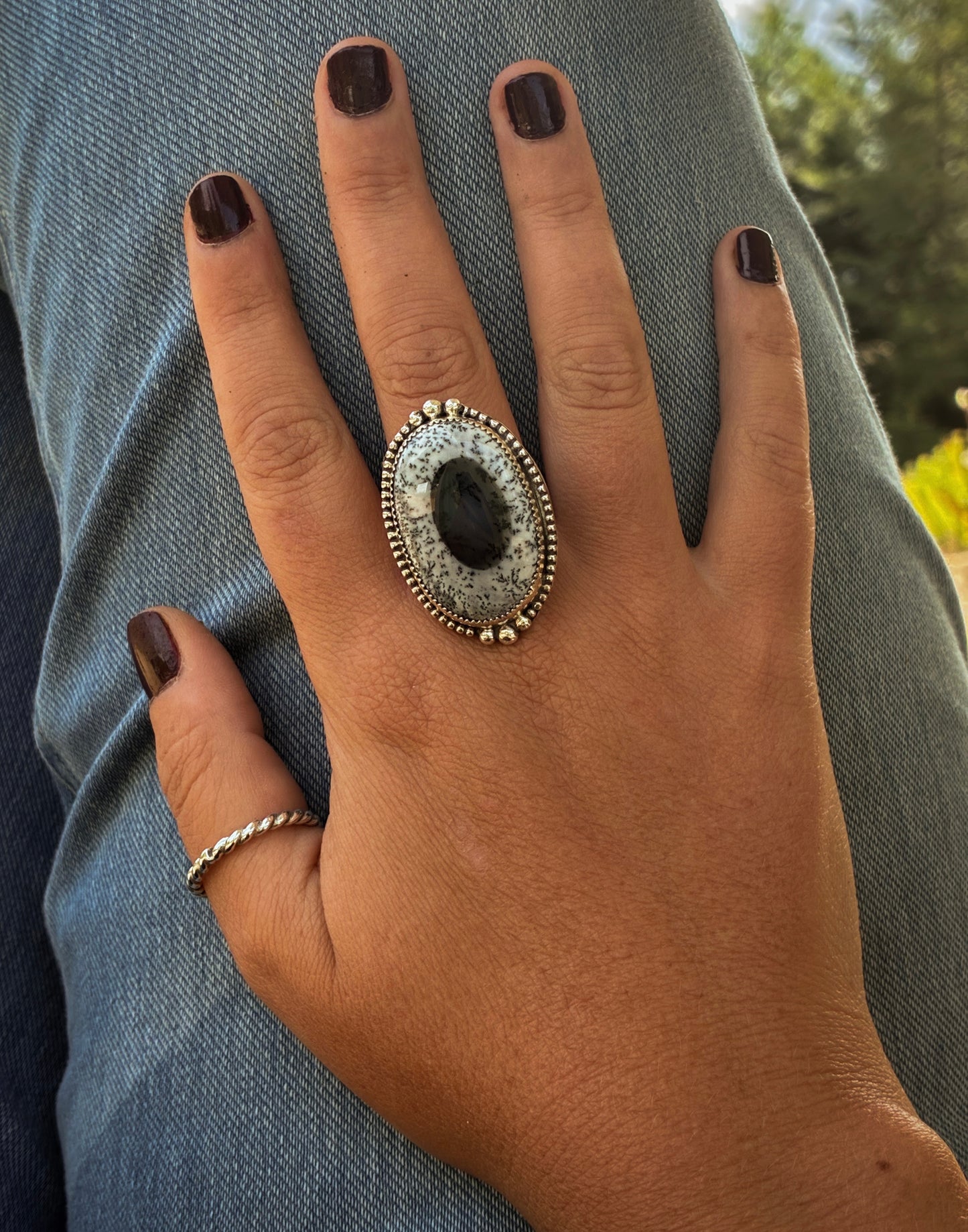 Dendritic Agate Forest Ring - Size 10.5