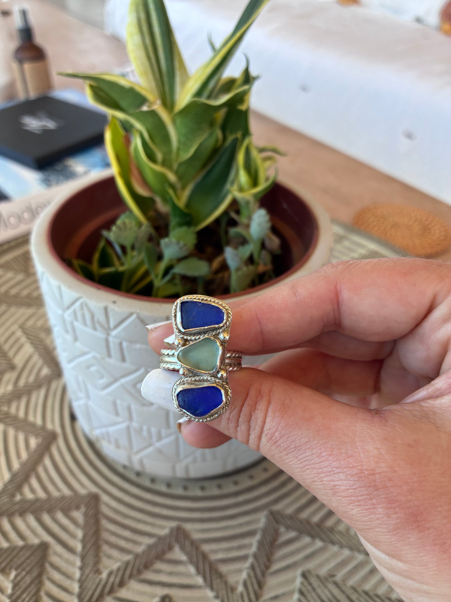 Mendocino Blue Sea Glass Ring – Sterling Silver – Size 8.25