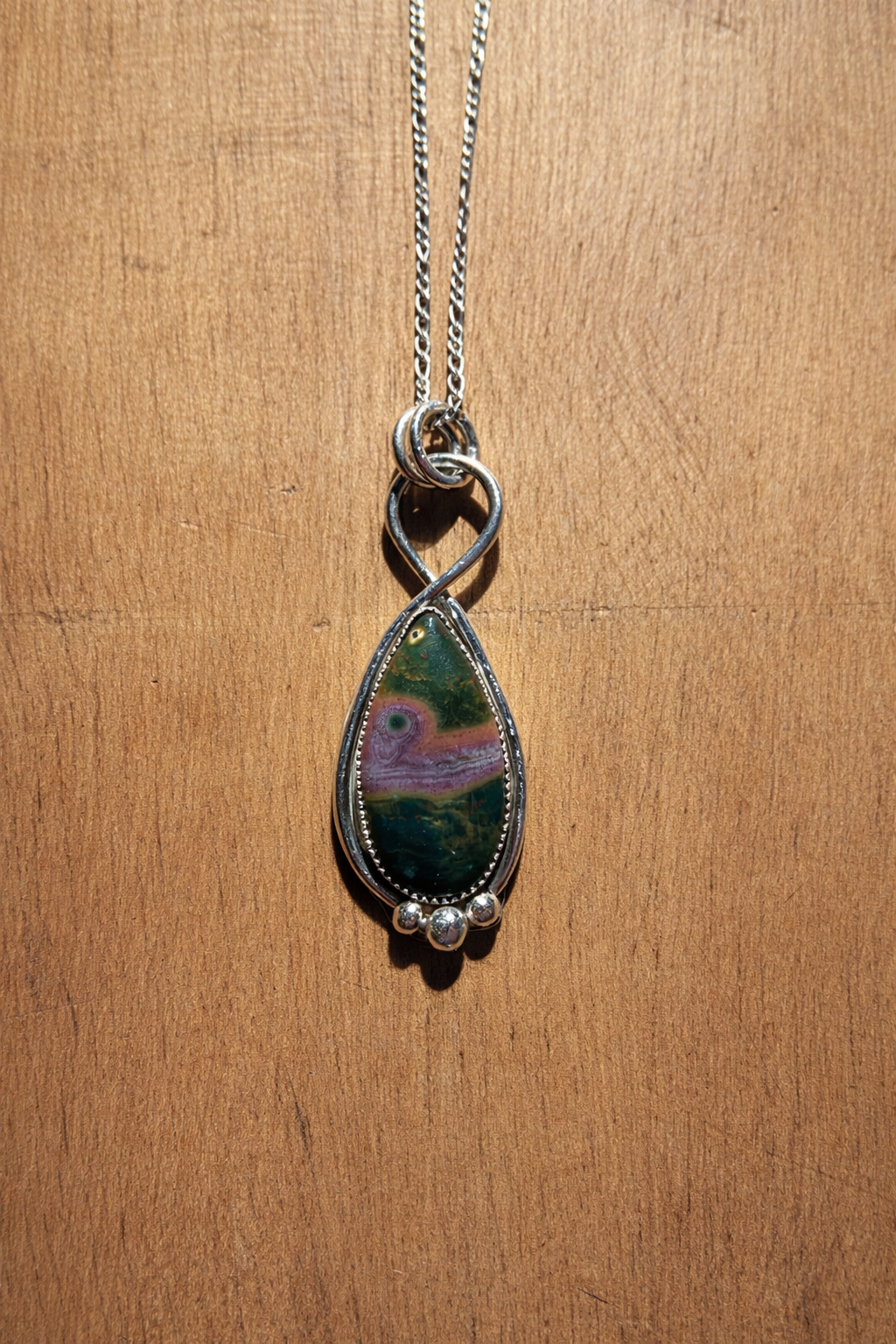 Sterling Silver Ocean Jasper Infinity Pendant Necklace – Statement Jewelry