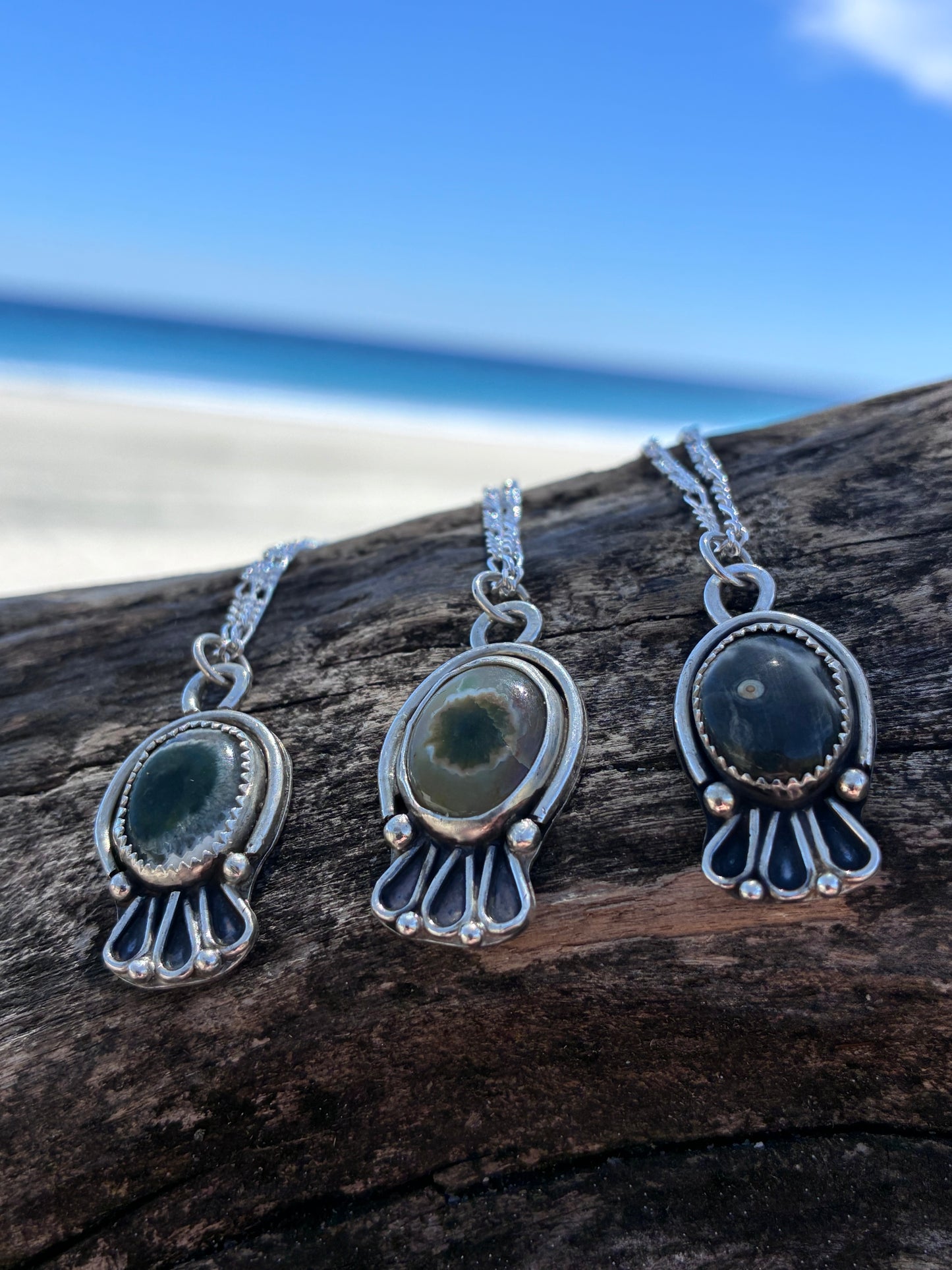 Sterling Silver Ocean Jasper Pendant Necklace – Handmade Artisan Jewelry