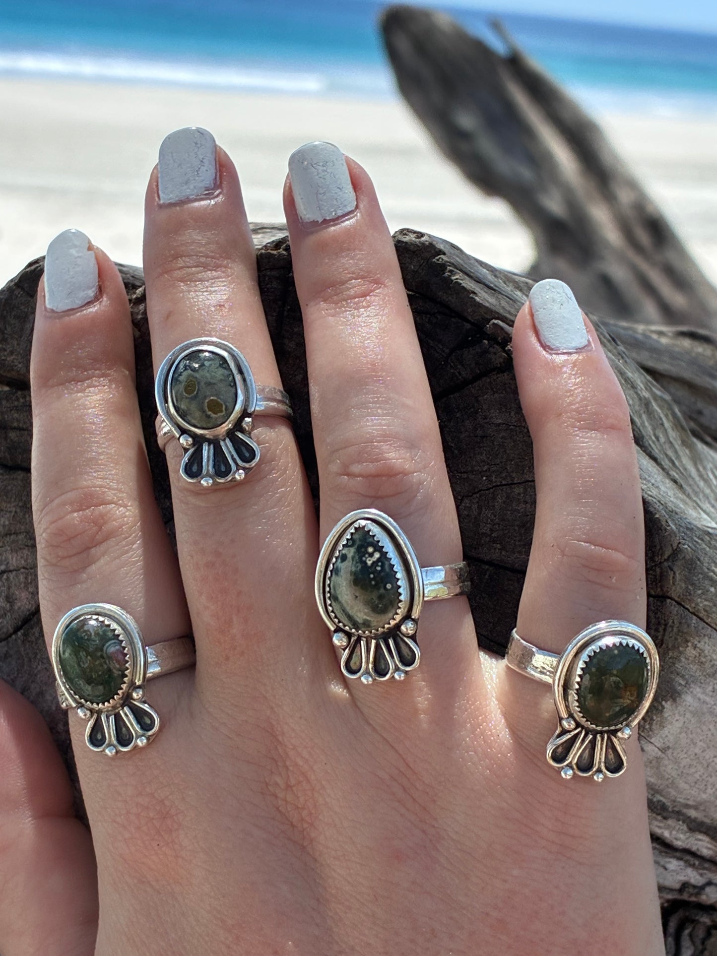 Handmade Sterling Silver Ocean Jasper Statement Ring