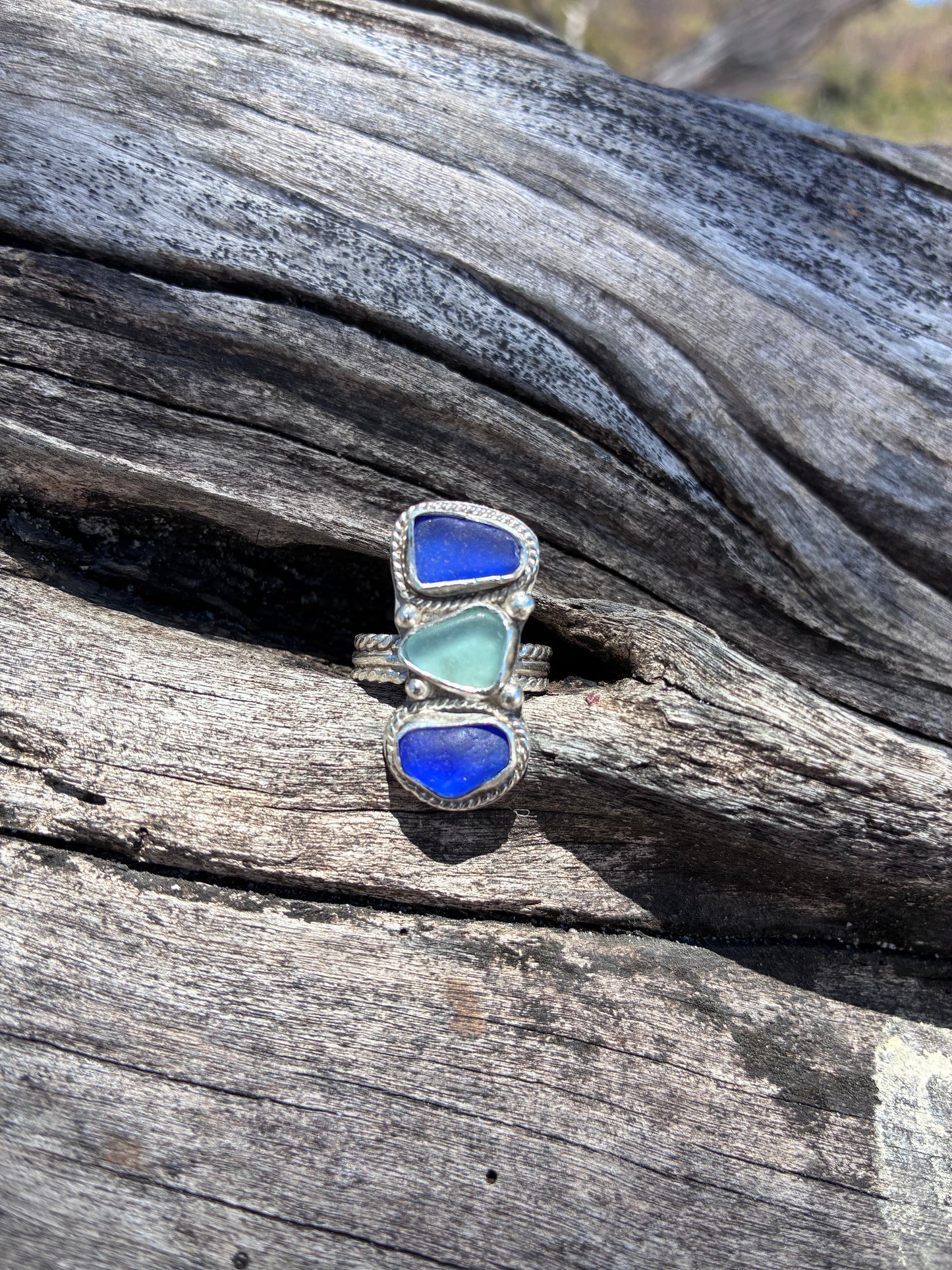 Mendocino Blue Sea Glass Ring – Sterling Silver – Size 8.25