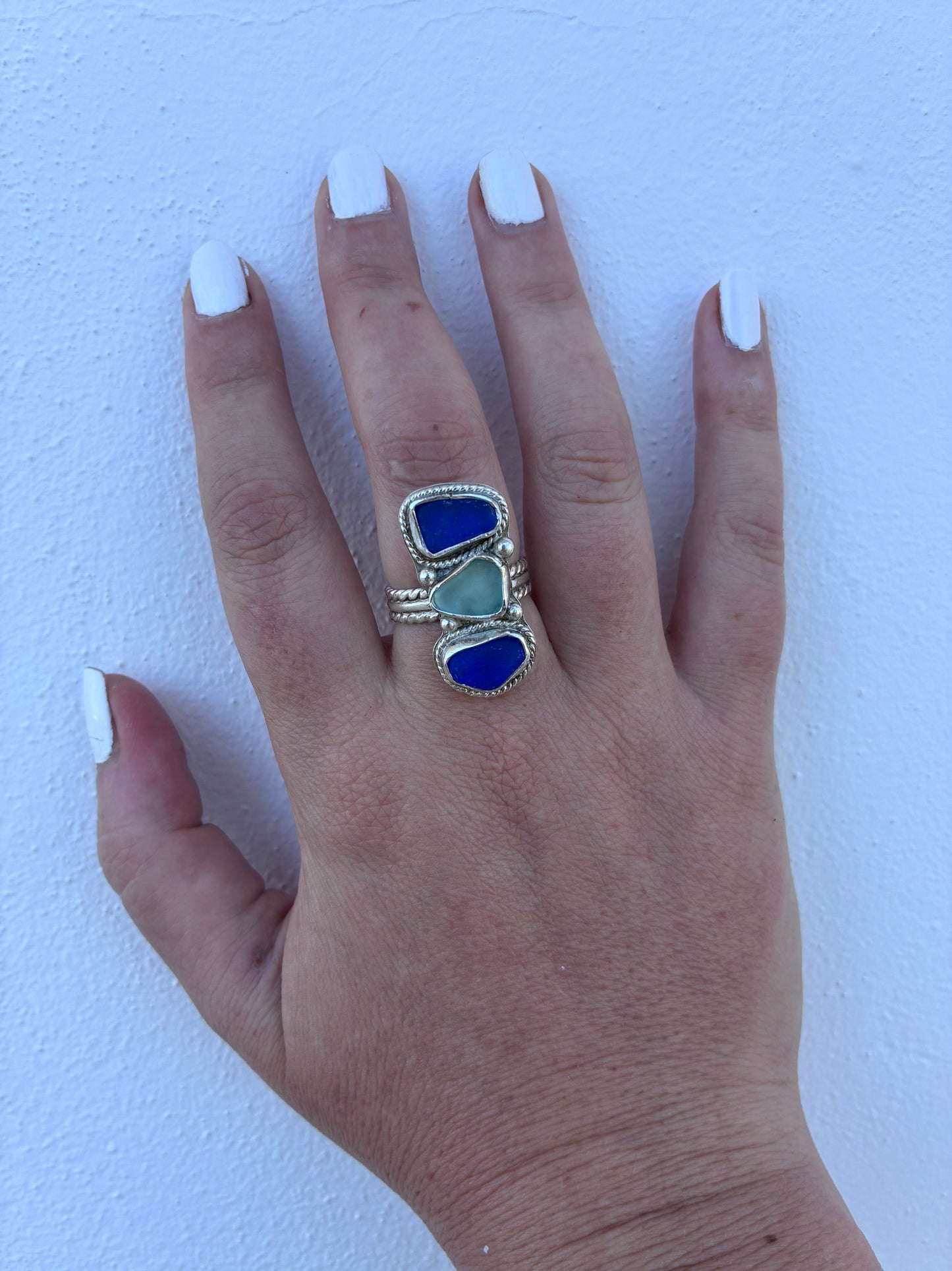 Mendocino Blue Sea Glass Ring – Sterling Silver – Size 8.25