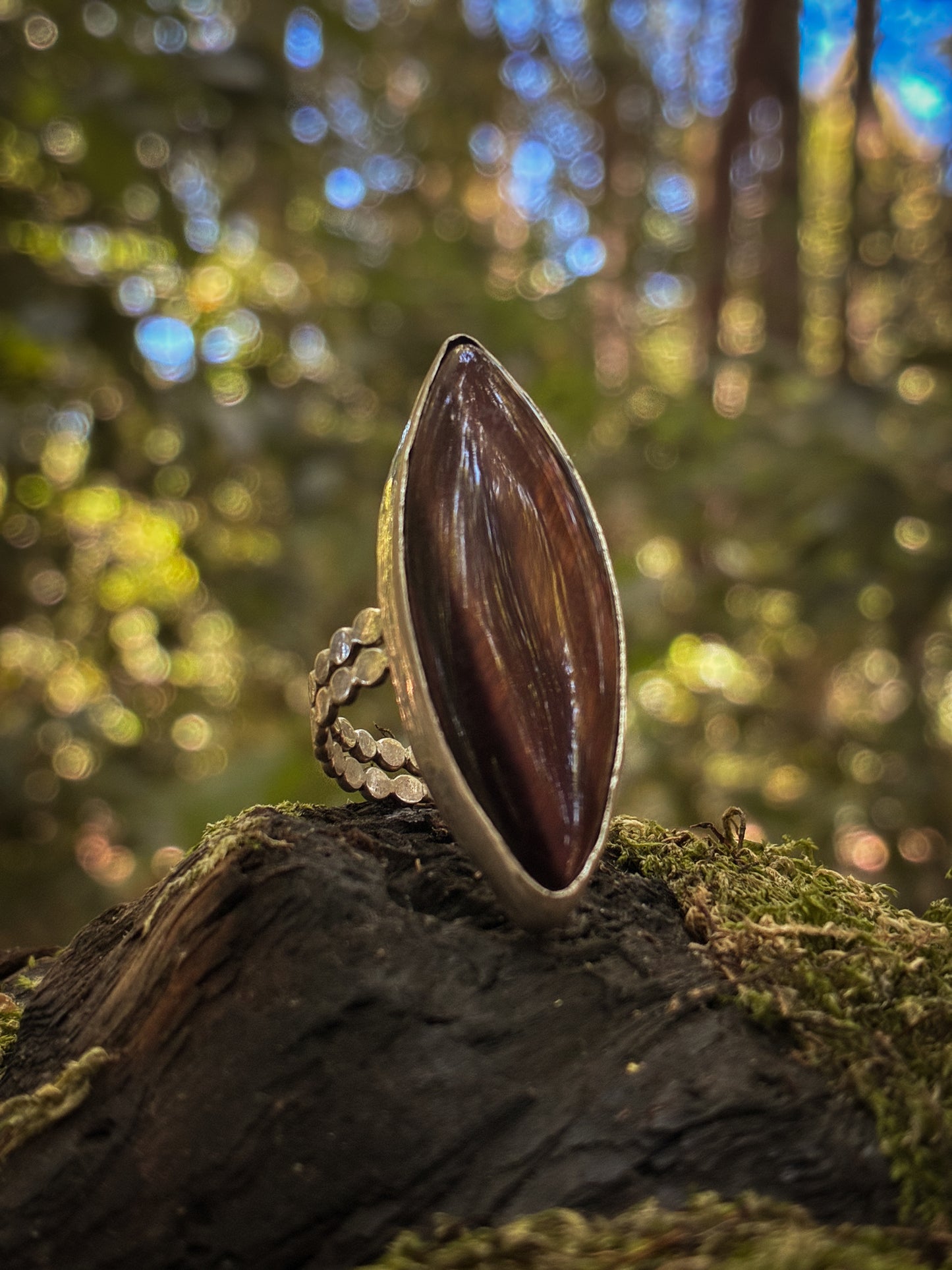 Striped Tiger Eye Marquise Ring - Size 6.25