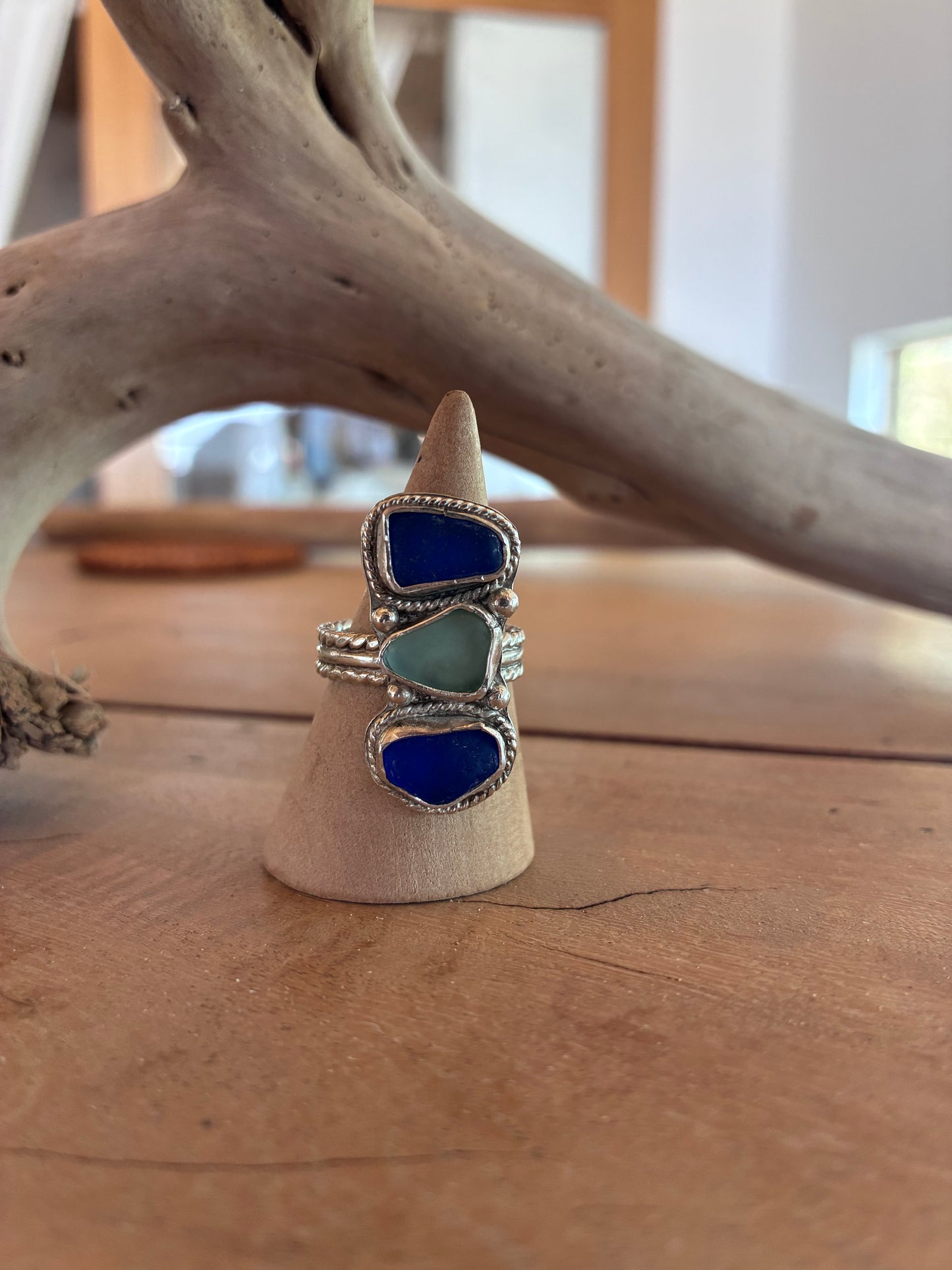 Mendocino Blue Sea Glass Ring – Sterling Silver – Size 8.25