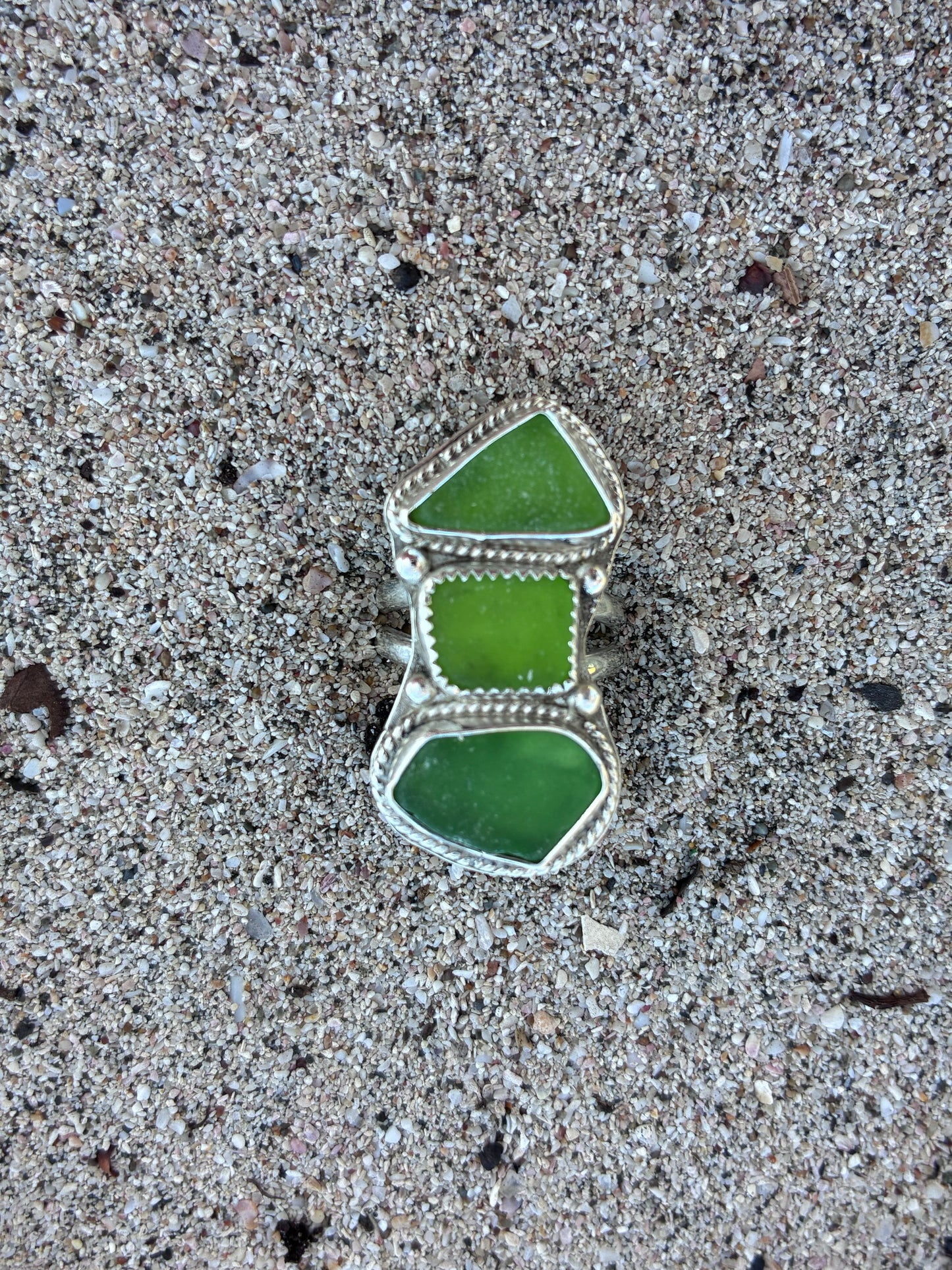 Mendocino Green Sea Glass Ring – Sterling Silver – Size 7