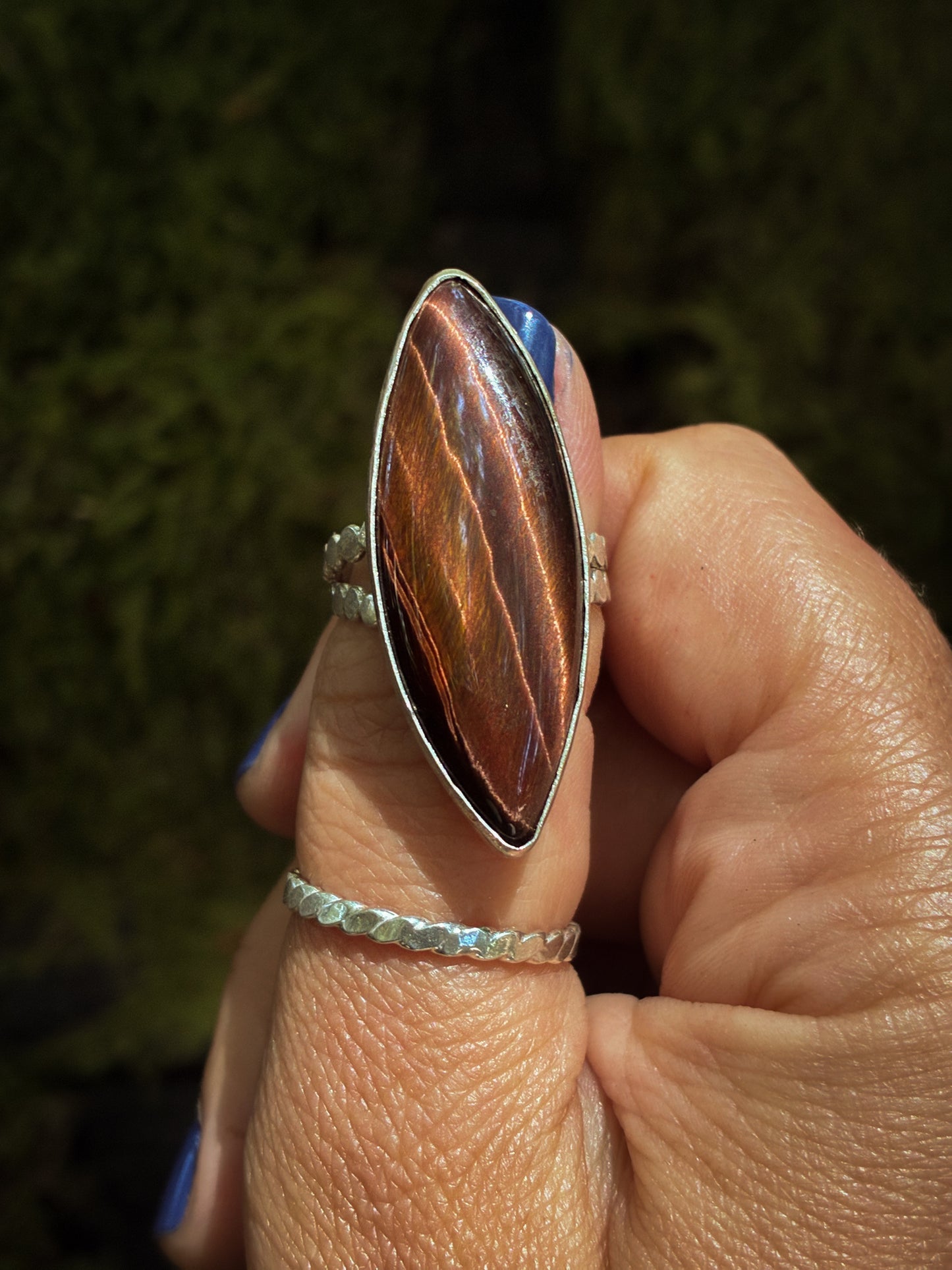Striped Tiger Eye Marquise Ring - Size 6.25