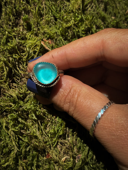 Ocean Glow Sea Glass Ring - Size 7.5