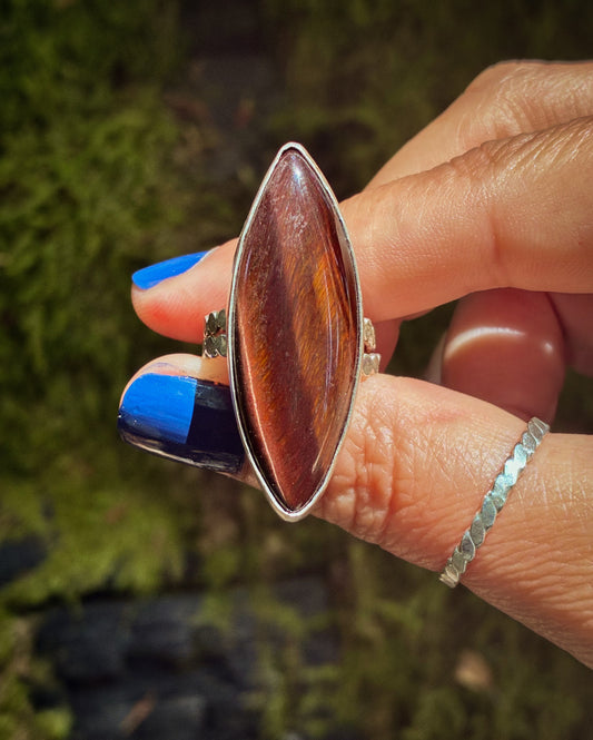 Striped Tiger Eye Marquise Ring - Size 6.25