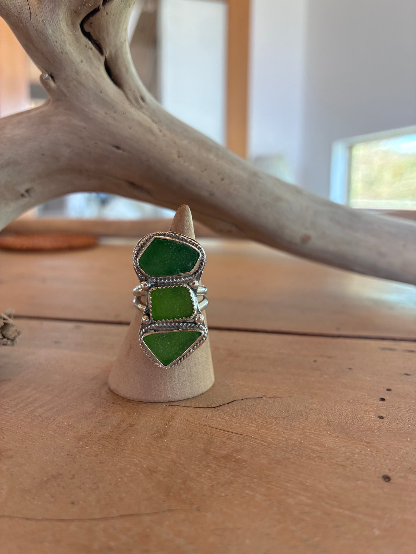 Mendocino Green Sea Glass Ring – Sterling Silver – Size 7