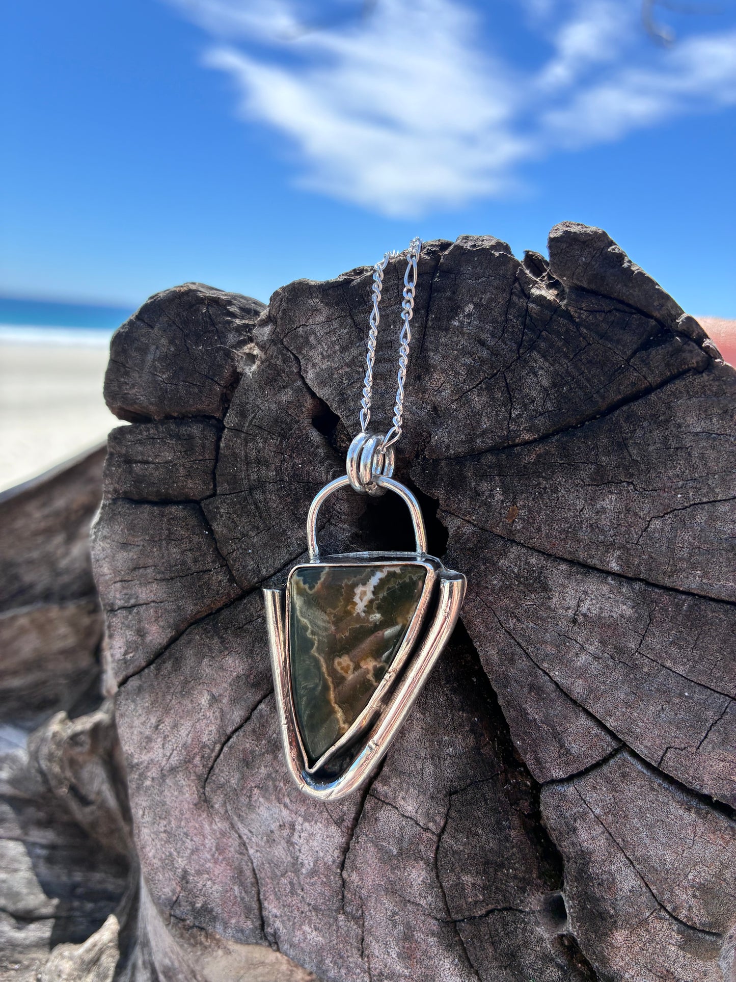 Sterling Silver Ocean Jasper Pendant Necklace – Handmade Statement Jewelry