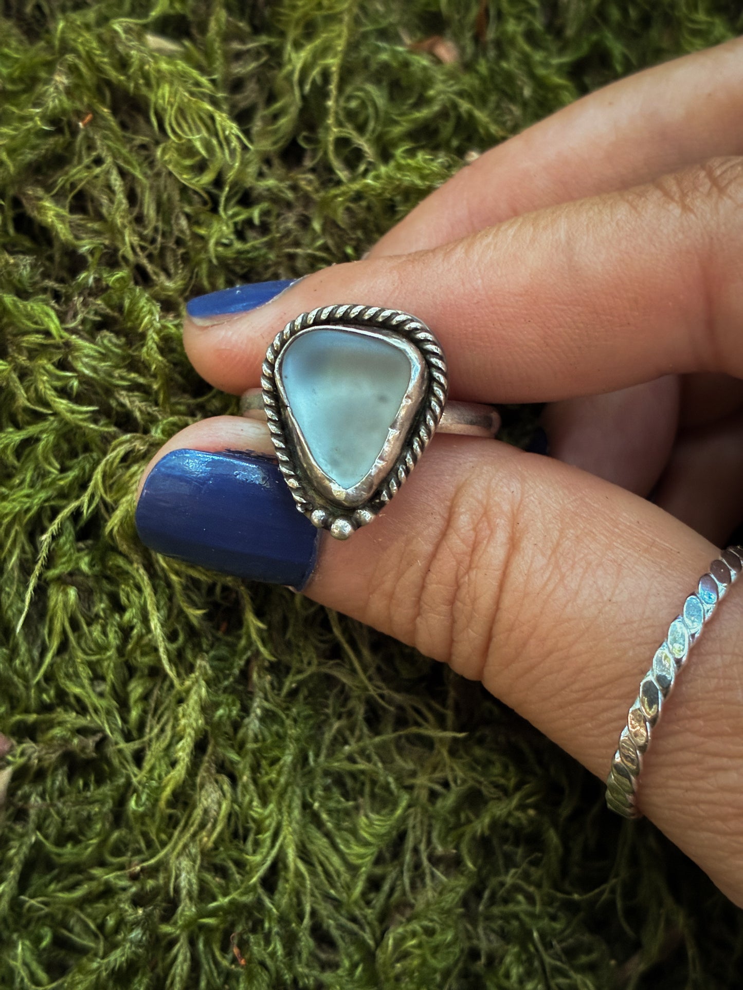 Teal Horizon Sea Glass Ring - Size 8.5