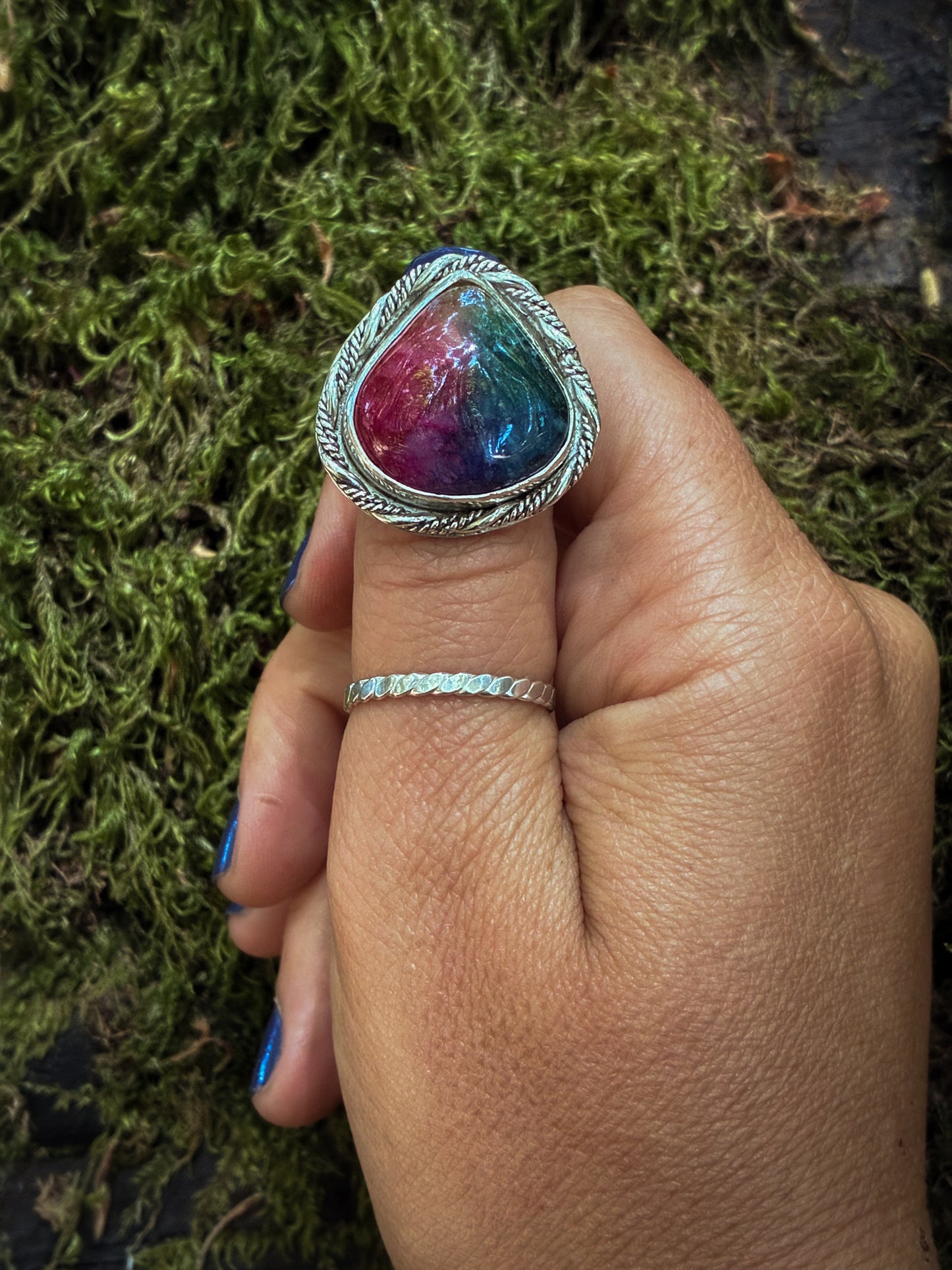 Rainbow Teardrop Quartz Ring - Size 5.5