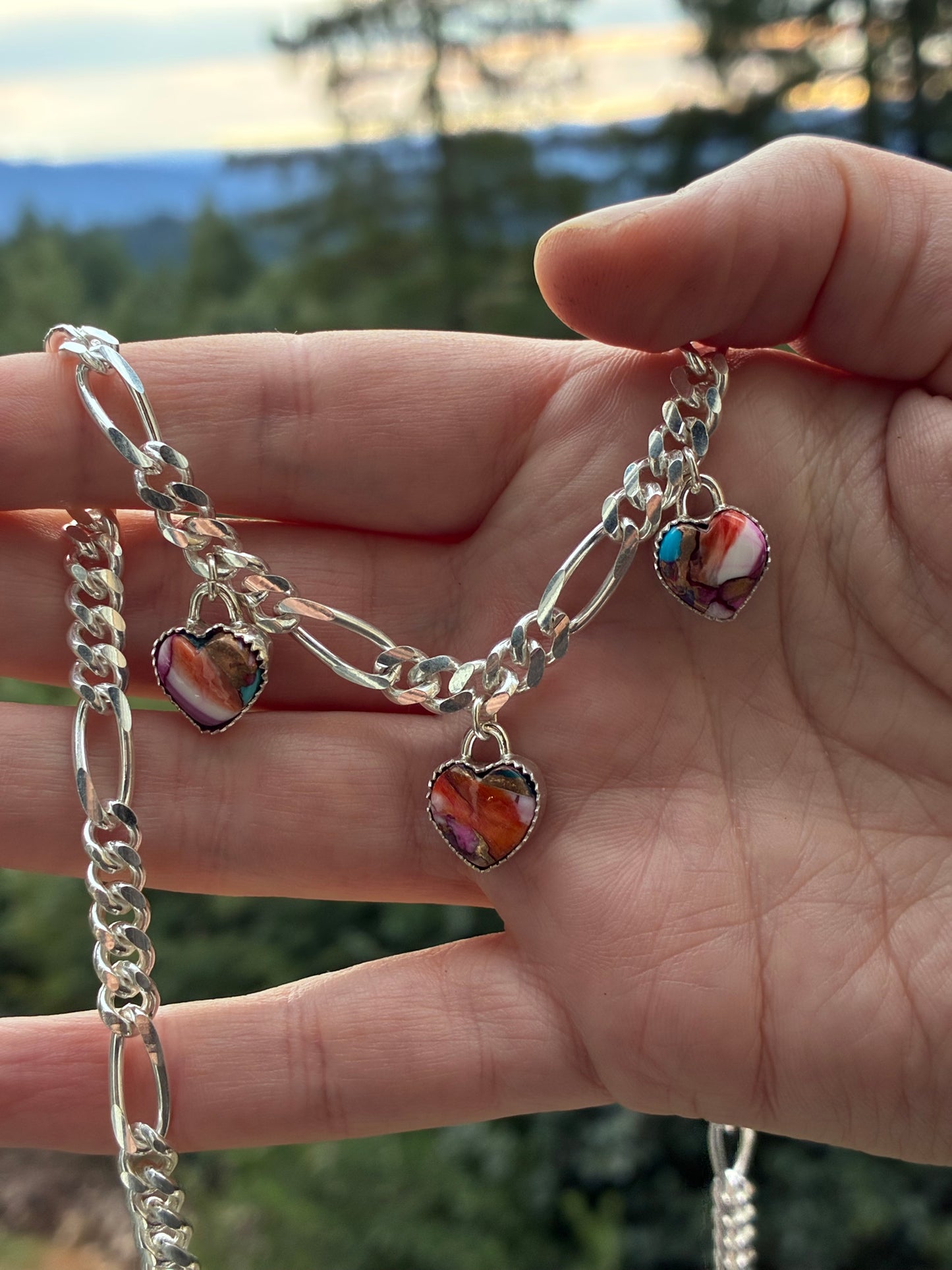 Pink Oyster Shell Triple Heart Charm Necklace – Sterling Silver