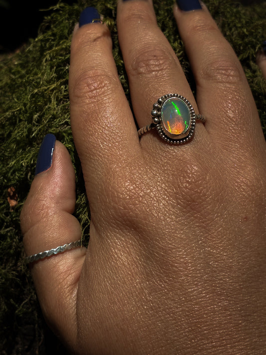 Ethiopian Opal Sterling Silver Ring - Size 9.25