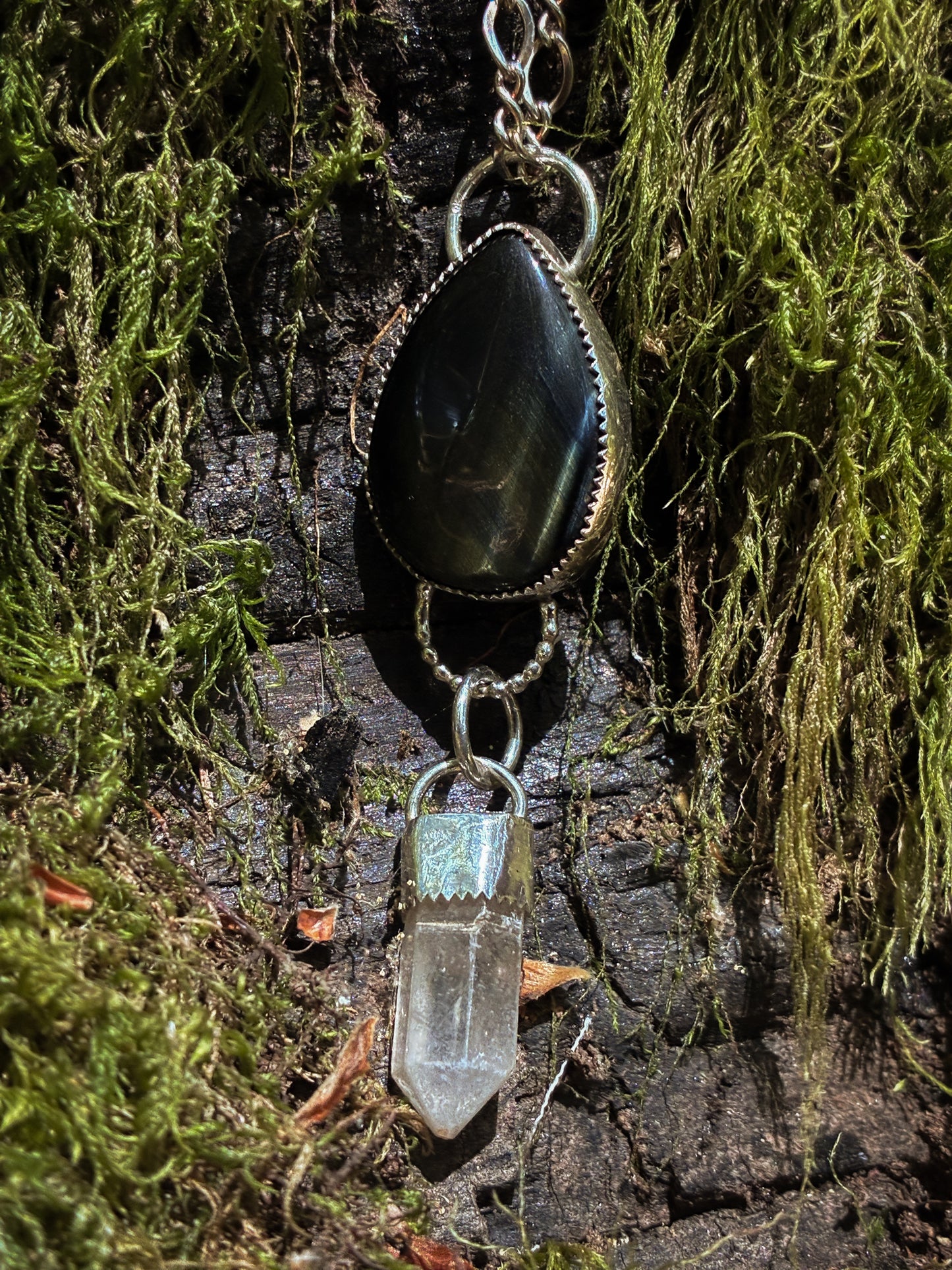 Blue Tiger’s Eye & Quartz Pendant