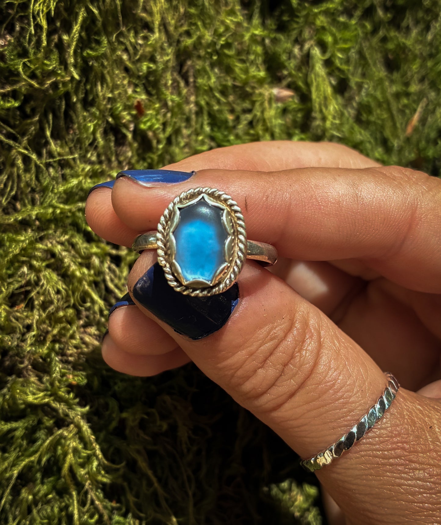 Blue Dream Sea Glass Ring - Size 8.5