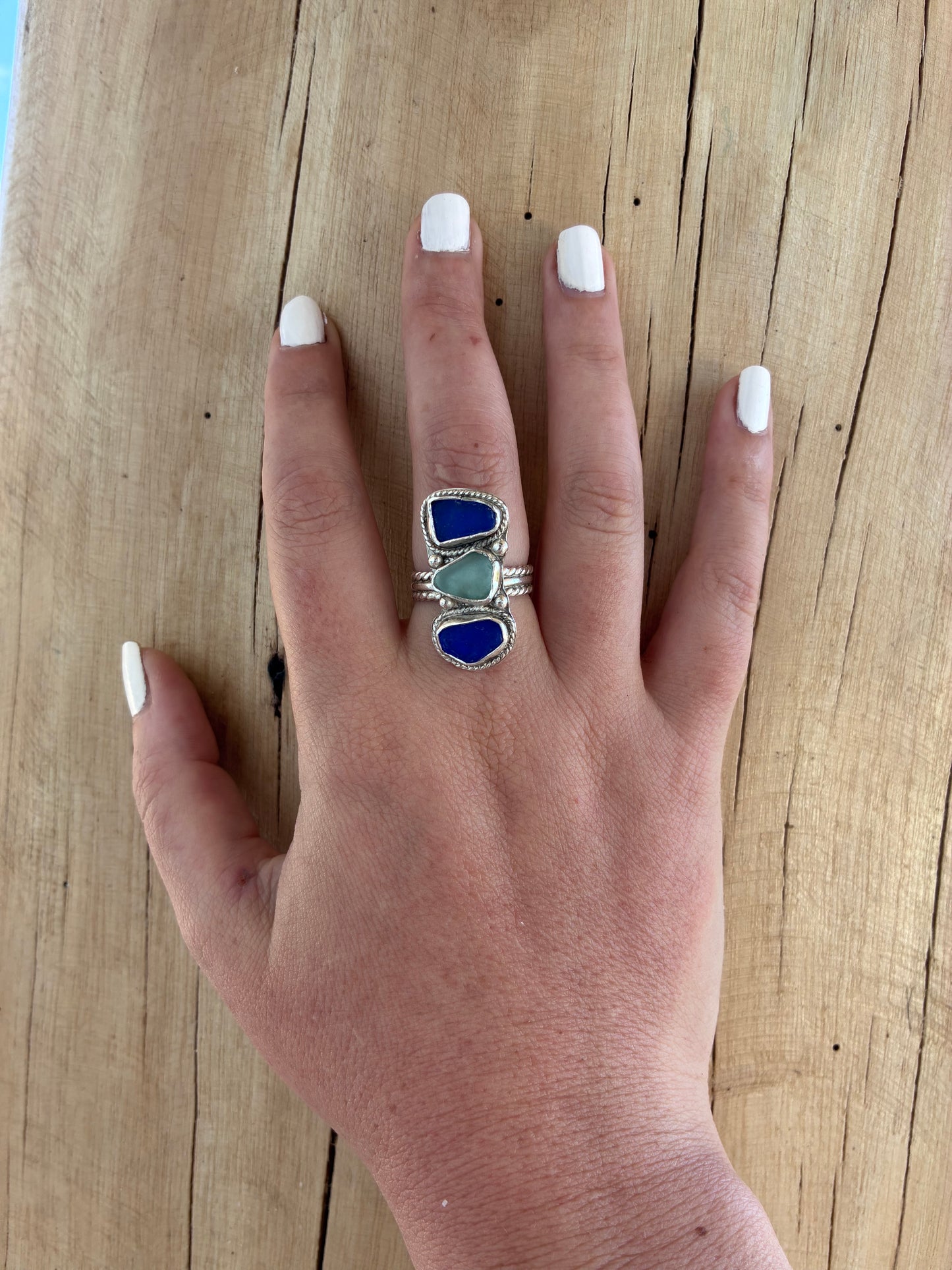 Mendocino Blue Sea Glass Ring – Sterling Silver – Size 8.25