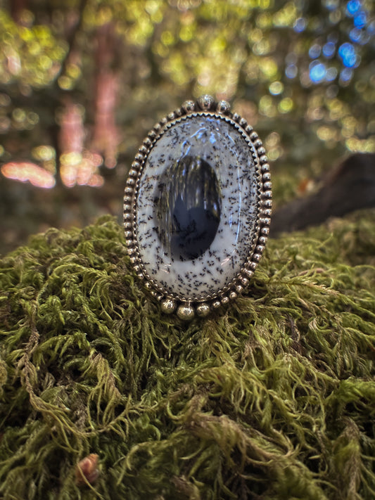 Dendritic Agate Forest Ring - Size 10.5
