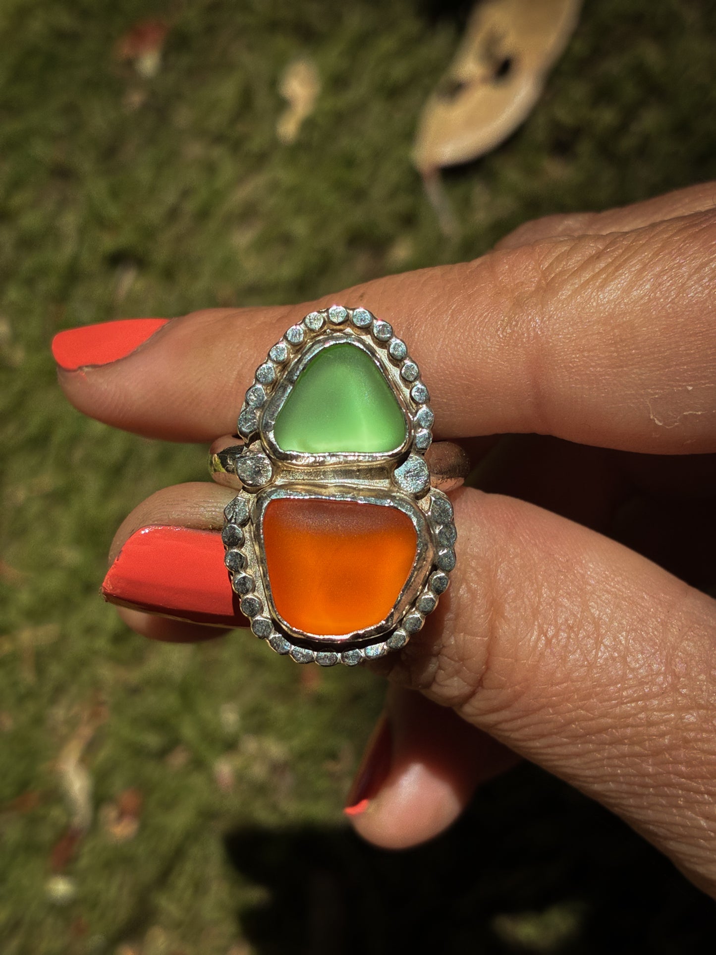 Harvest Glow Pumpkin Sea Glass Ring
