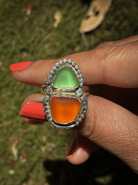 Harvest Glow Pumpkin Sea Glass Ring