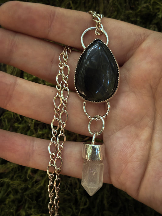 Blue Tiger’s Eye & Quartz Pendant