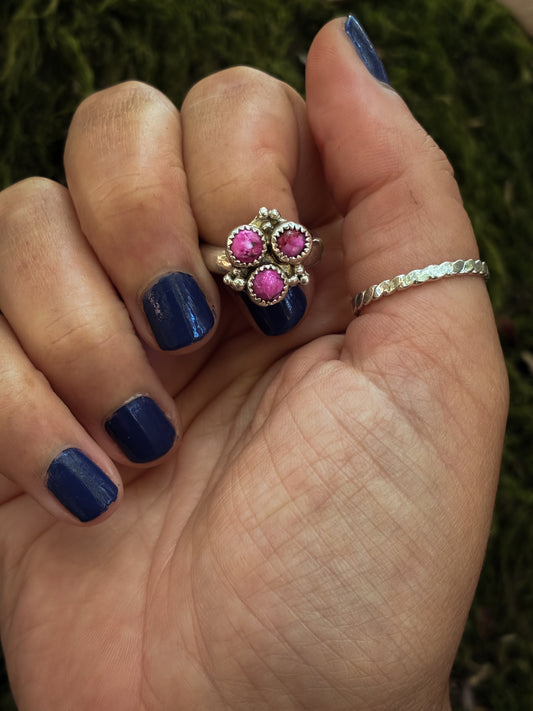 Vintage Pink Turquoise Bloom Ring - Size 6.25