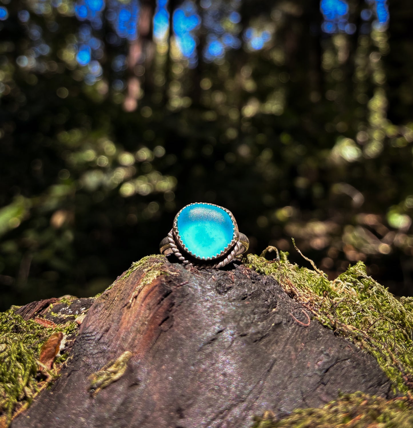 Ocean Glow Sea Glass Ring - Size 7.5