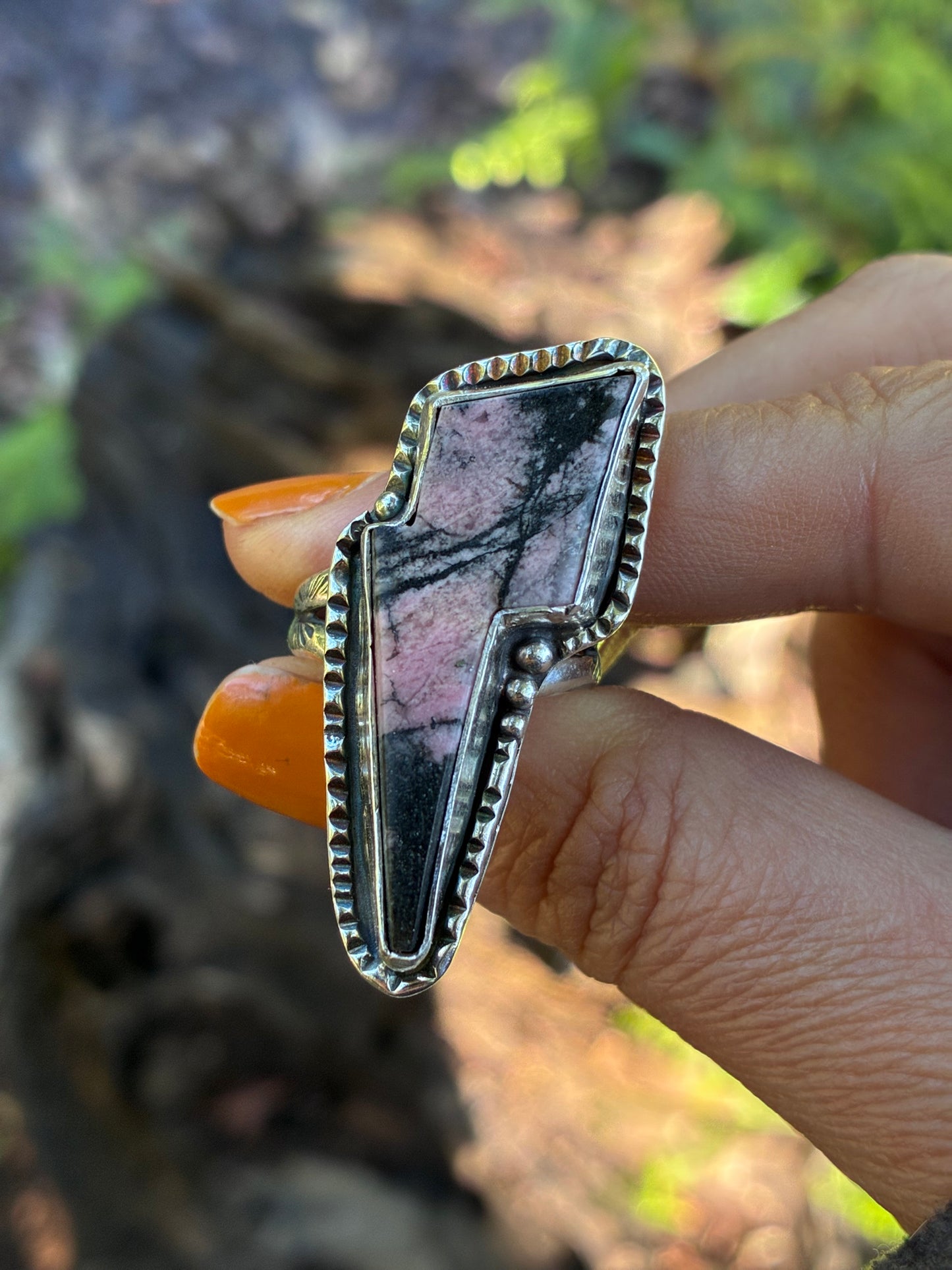 Pink Rhodonite Statement Ring Size 7.75 – Sterling Silver Handmade Ring – One of a Kind Artisan Jewelry
