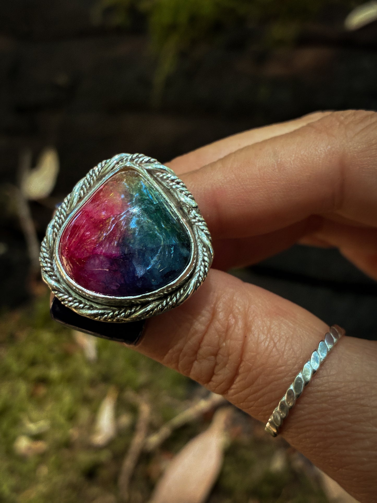 Rainbow Teardrop Quartz Ring - Size 5.5