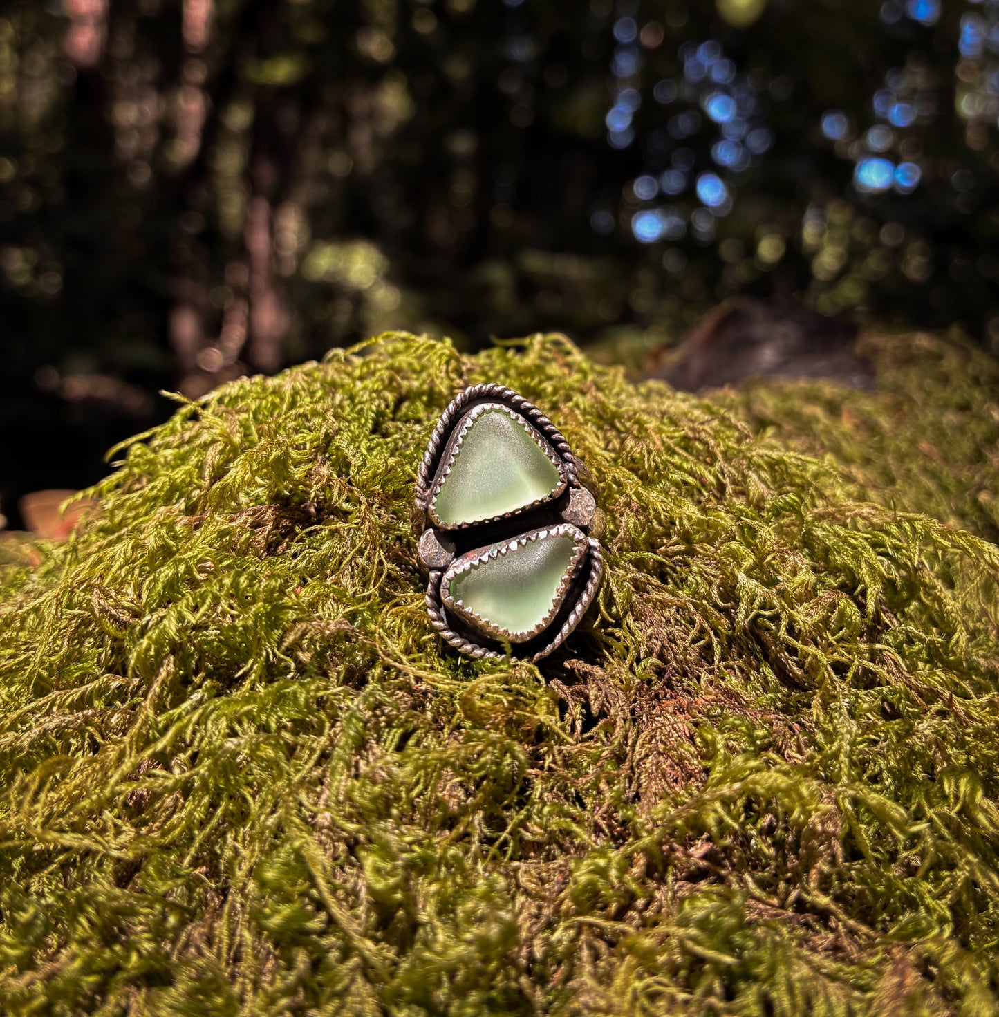 Verdant Sea Glass Ring - Size 7.25